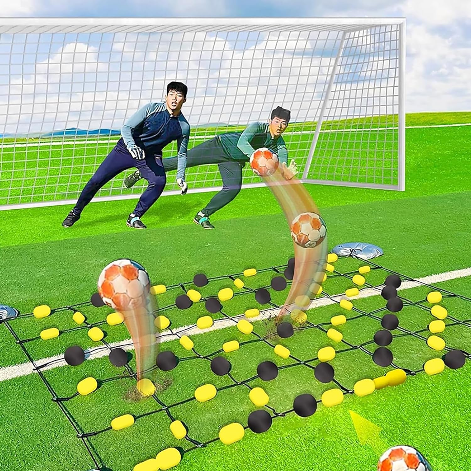 2 * 1.6m/2.8 * 2m Torwart-Trainingstrainer – Fußball-Abpraller-Deflektor mit Wassersäcken & Aufbewahrungstasche, Reflex- & Agilitätstraining Seil für Kinder & Erwachsene 2 * 1.6M