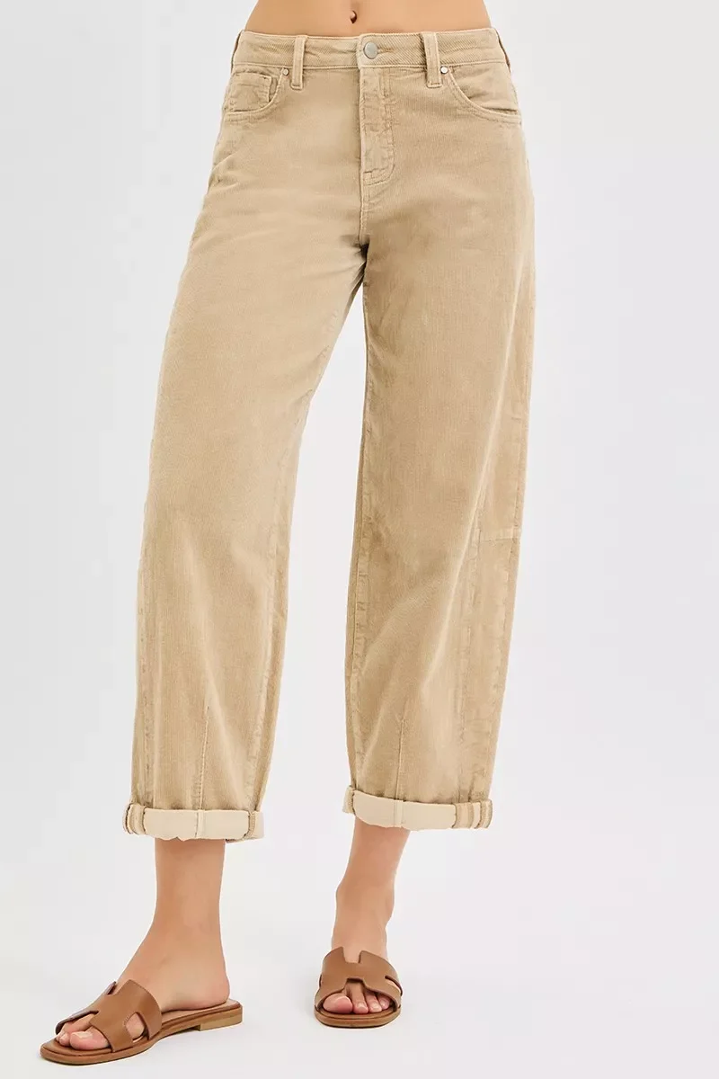 RISEN High Rise Crop Barrel Corduroy Pants