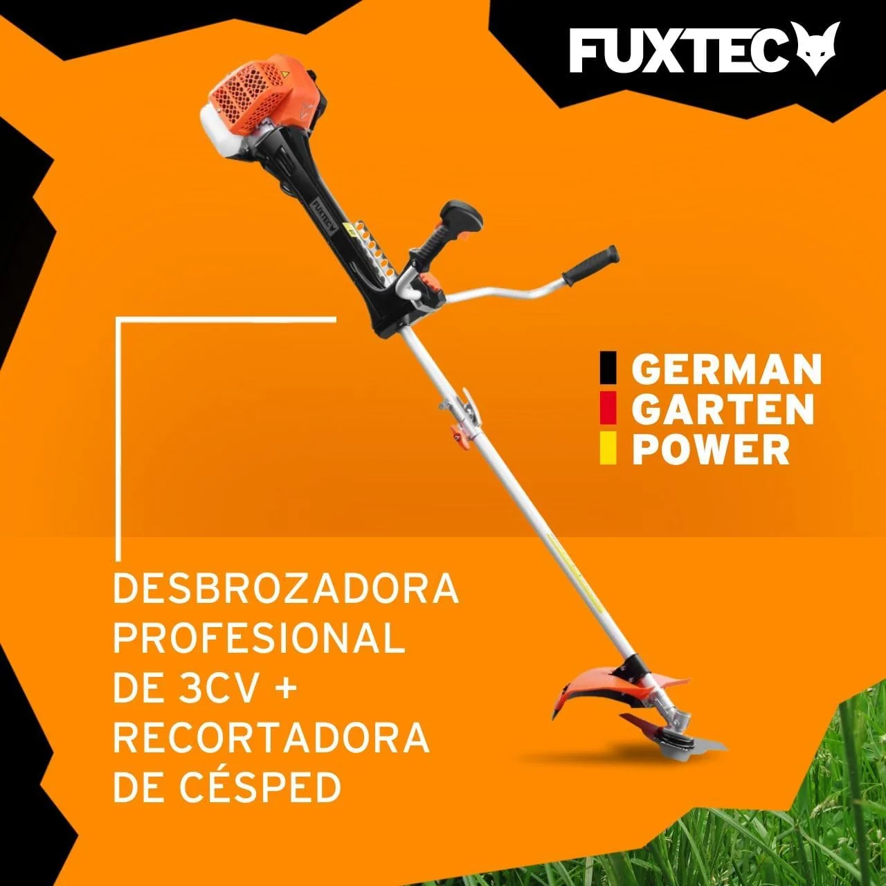 FUXTEC Desbrozadora profesional de gasolina de 62 cc, 3,5 CV, Multiherramienta 2en1, con correa para el hombro, sistema antivibratorio recortadora multifunción Motor 2 tiempos
