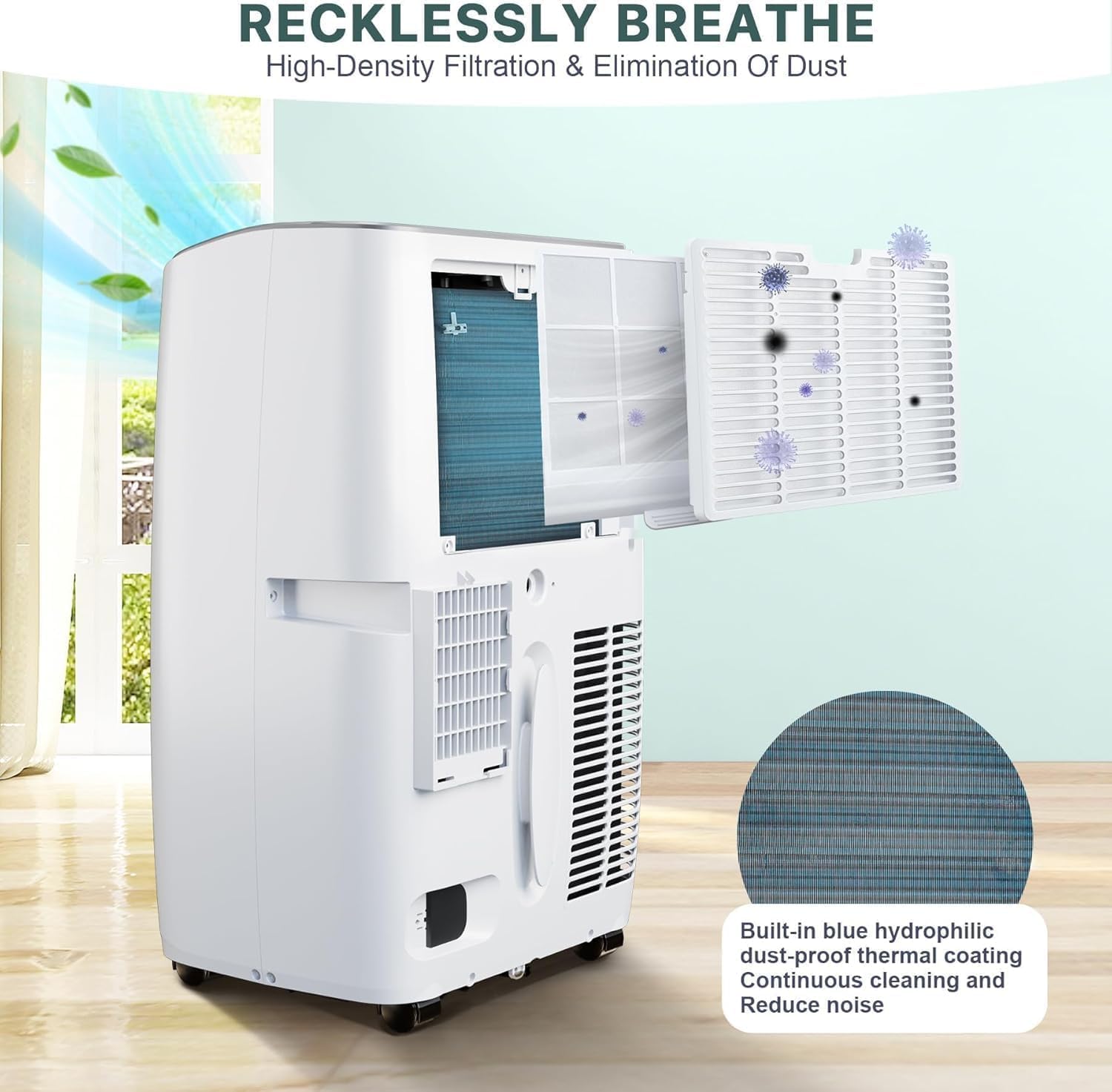 Tragbare Klimaanlagen, 12000 BTU Tragbarer AC für Räume bis zu 550 Sq.Ft, 3-in-1 AC mit schneller Kühlung, Luftentfeuchter & Drei-Geschwindigkeits-Lüfter, 24H Timer/Fernbedienung/Ultra Leise für