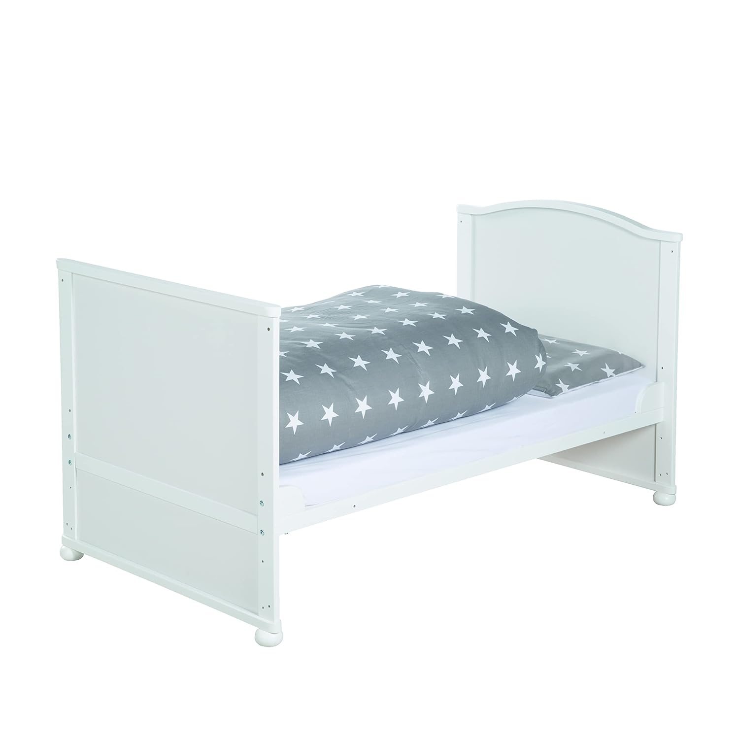 roba Babybett Set Adam & Eule - 70 x 140 cm - Mitwachsendes Kinderbett mit Bettwäsche, Himmel, Matratze - Höhenverstellbar - zu Juniorbett umbaubar - Holz weiß