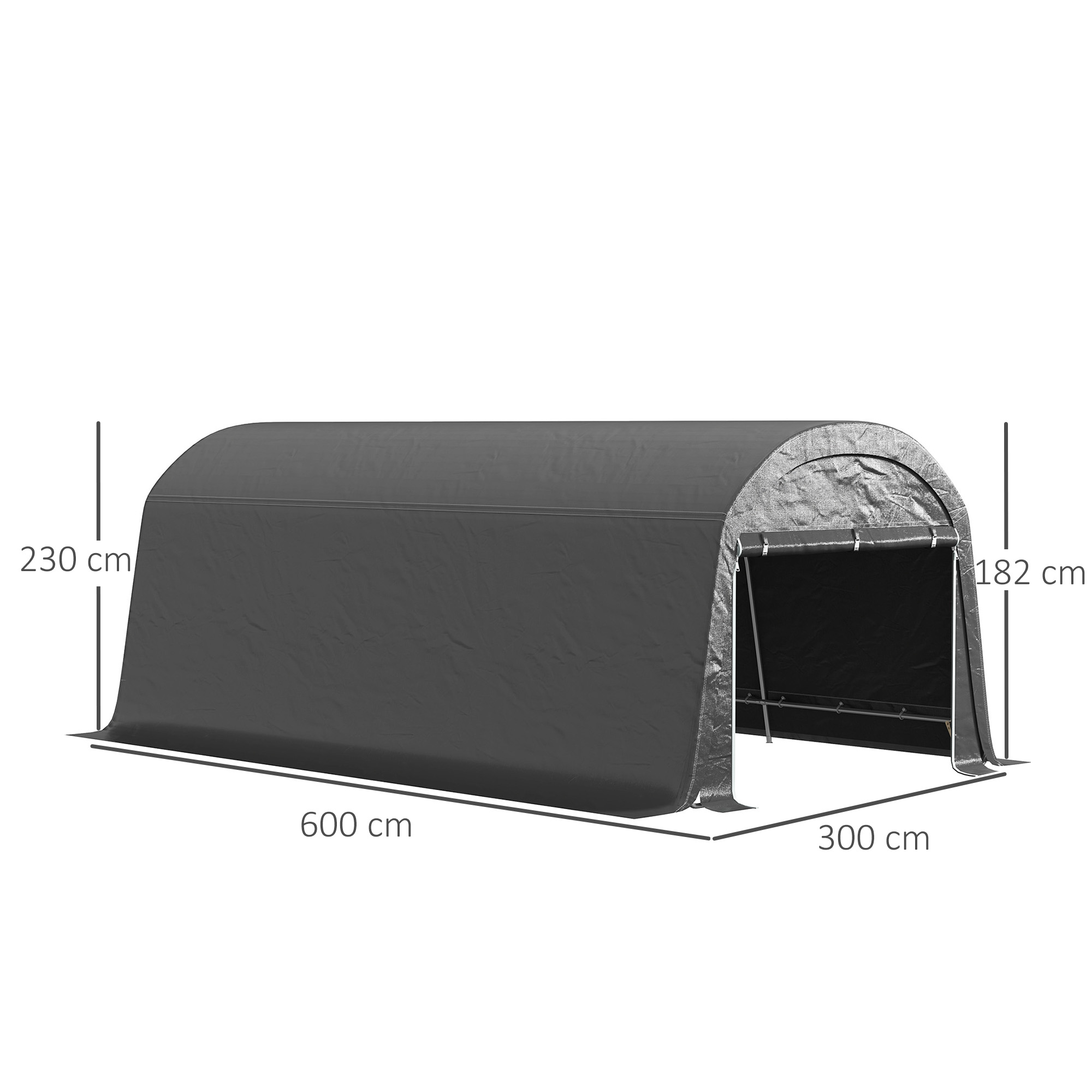 Tuinschuur met Kunststof Zeil, Gereedschapstent, Opzetbare Garage, 300B x 600D x 230H cm, Donkergrijs