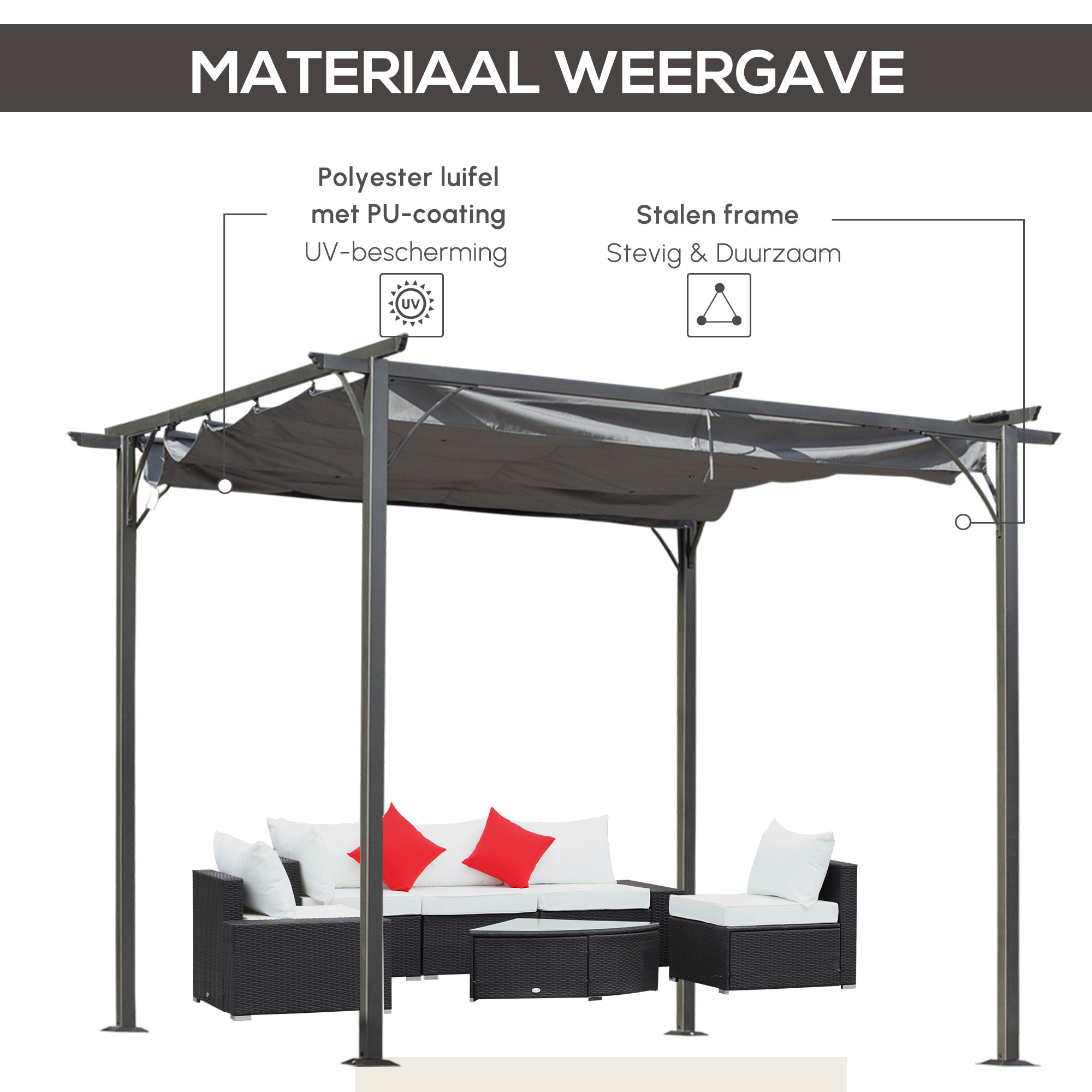 pergola met schuifdak Zwart+Grijs 3m x 3m