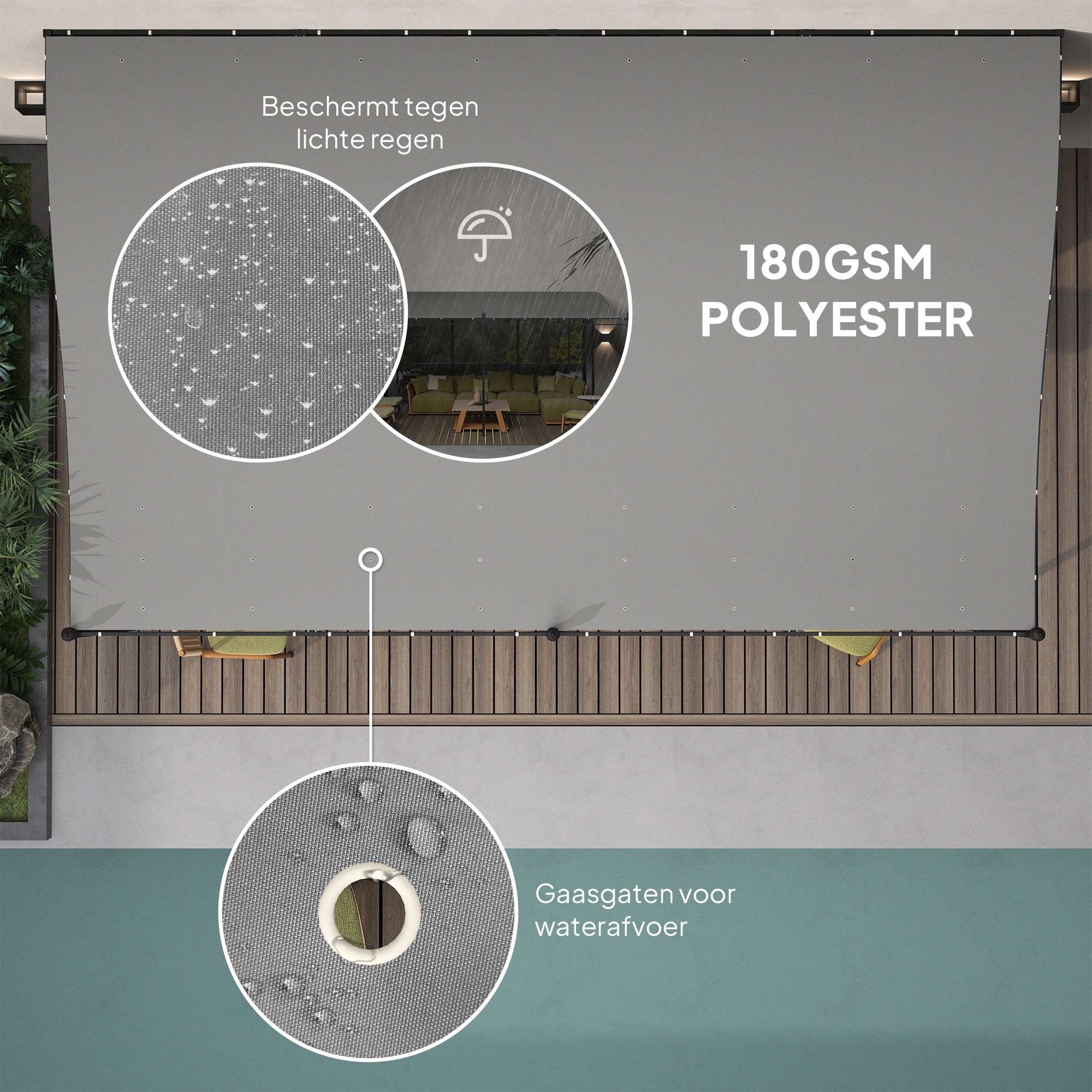 Outsunny 3 x 5 m Pergola, Flexibel Tuindak met Waterdichte Zeildoek en Metalen Frame, Schaduwverlener, Donkergrijs