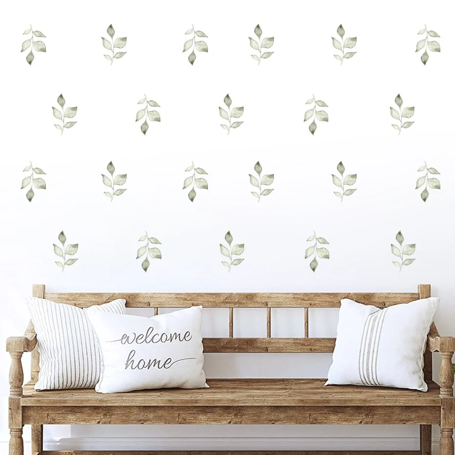 Boho Green Leaves Watercolor Wall Stickers for Nursery