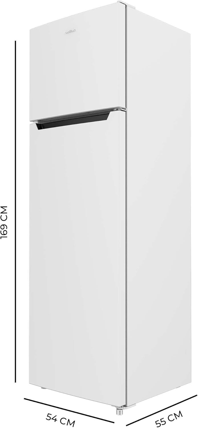 Cecotec Réfrigérateur à deux portes Bolero CoolMarket 2D 261 White E. 261 L, classe E, dégivrage manuel, congélation ultra-rapide, porte réversible, LED intérieure. 54x59,2x142,8 cm.