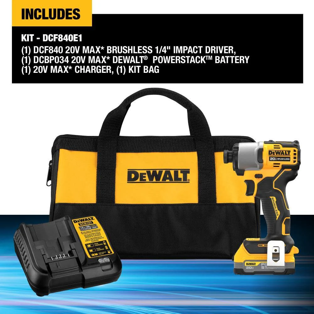 2025 DeWalt DCF840E1 Impact Schroevendraaier Kit 20V met POWERSTACK Batterij