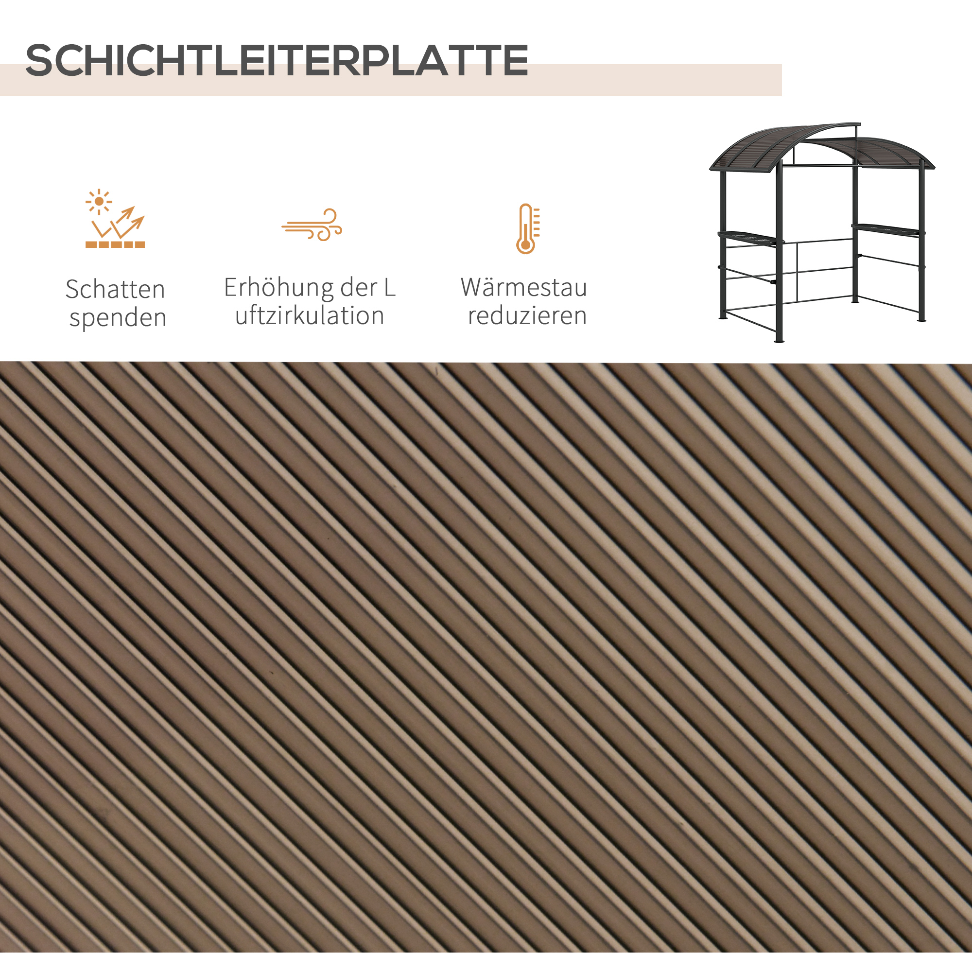 Outsunny Grillpaviljoen Grilldak Grillprieel, weerbestendig, 240 cm x 150 cm x 230 cm, Geelbruin + Donkergrijs