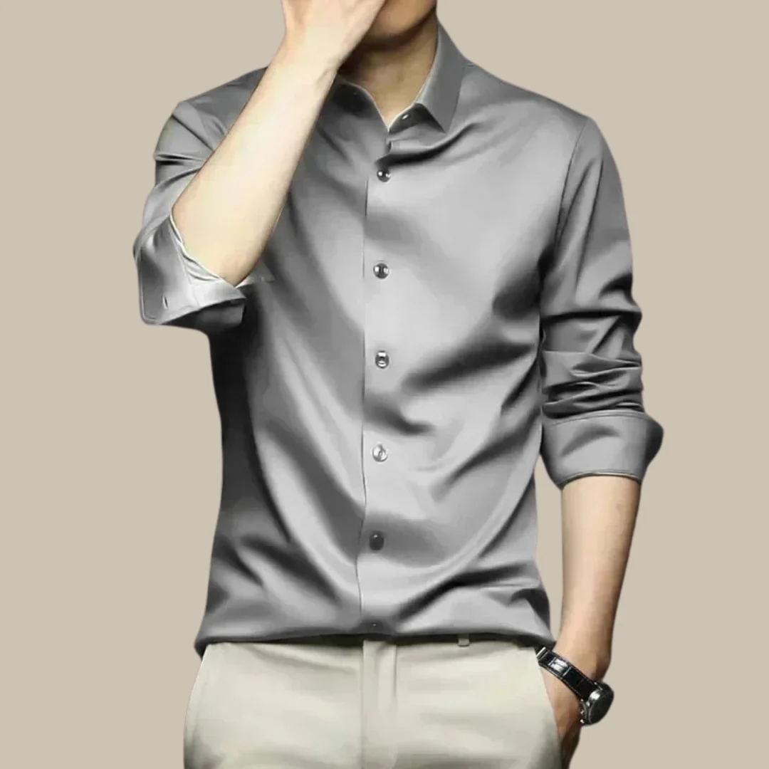 Herren Seidenhemd Langarm | Elegantes Business Hemd mit Tailored Fit | Weiches Seidengewebe f��r B��ro und festliche Anl?sse