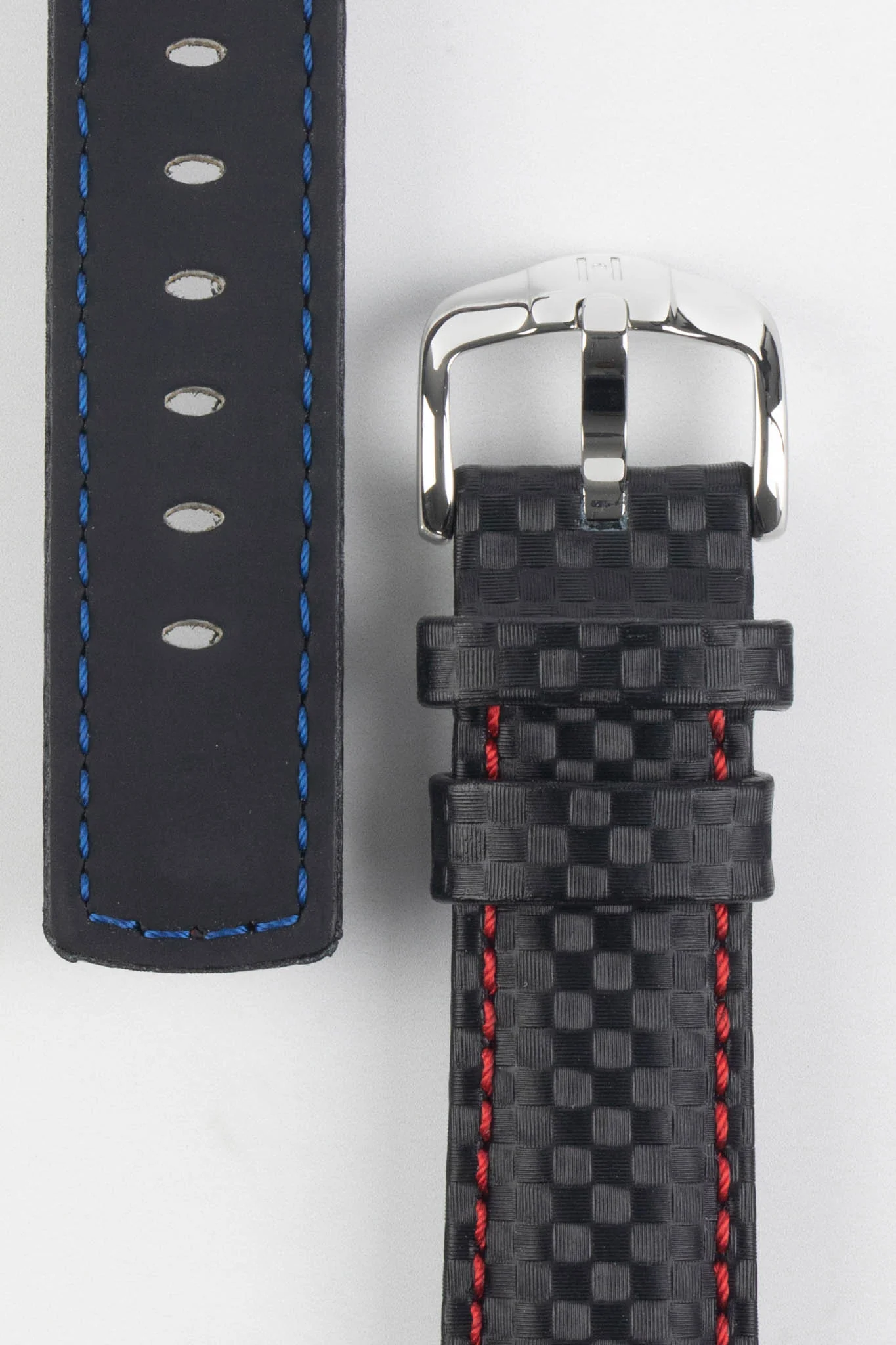 Hirsch CARBON Decorated Waterproof Leather Watch Strap in BLACK / RED