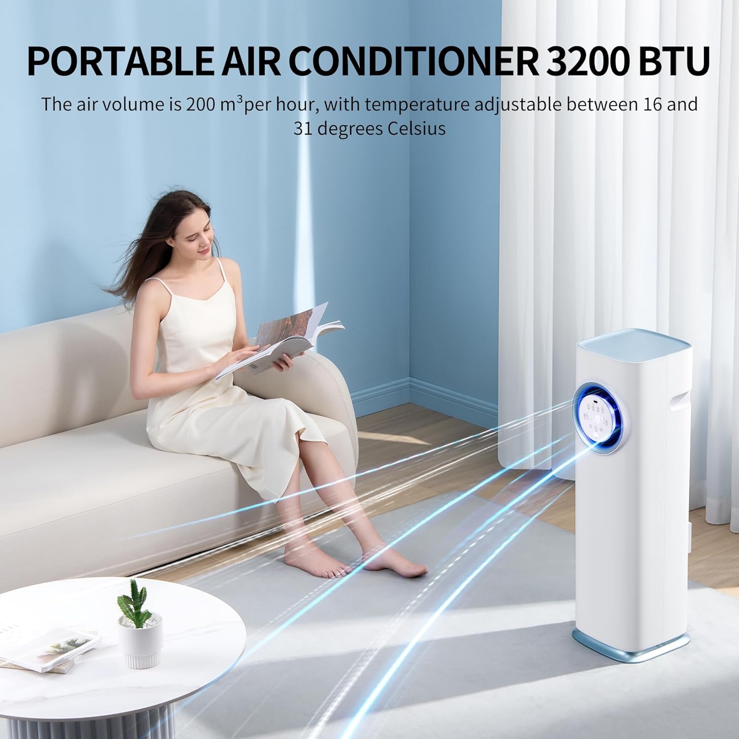 4-in-1-Handheld-Klimaanlage von ELECCI Mobile mit 3 Geschwindigkeits Stufen, Kühlmistfunktion, Timermodi und Farbigen LED-Leuchten – Perfekt für Wohnen, Schlafzimmer und Büro