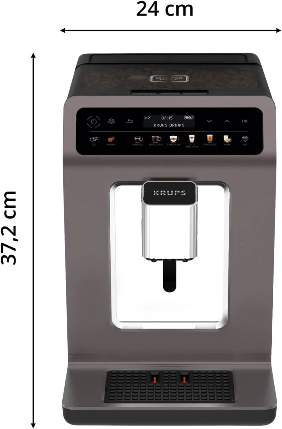 Krups Evidence One Kaffeevollautomat mit Milchschlauch, 12 Getr?nke, 2-Tassen-Funktion, Farbdisplay, Kaffeemaschine, T��V-Siegel, Schwarz, EA895N10, Meteor Graphit