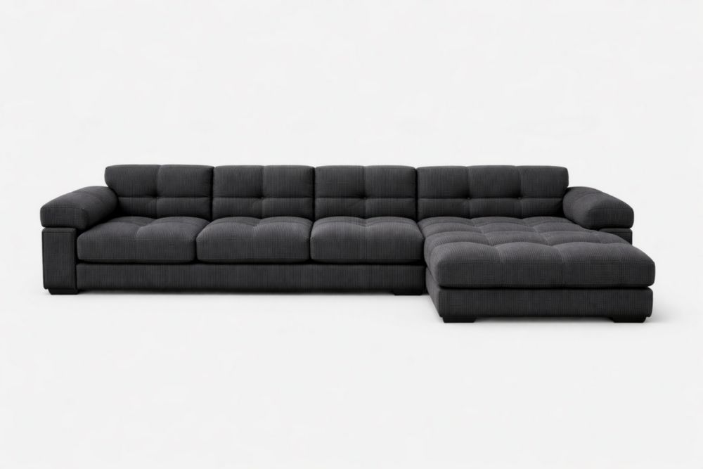Dark Gray Sectional Sofa L-Shaped Polyester Fabric