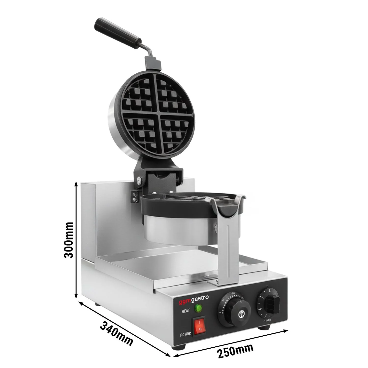 Vaffeljern - enkelt - mekanisk termostat - 1,30 kW - Form: Belgiske vafler rund - ? 180 mm - vendbar 180�� stekeflate - st?pejernsplater med non?stick?belegg