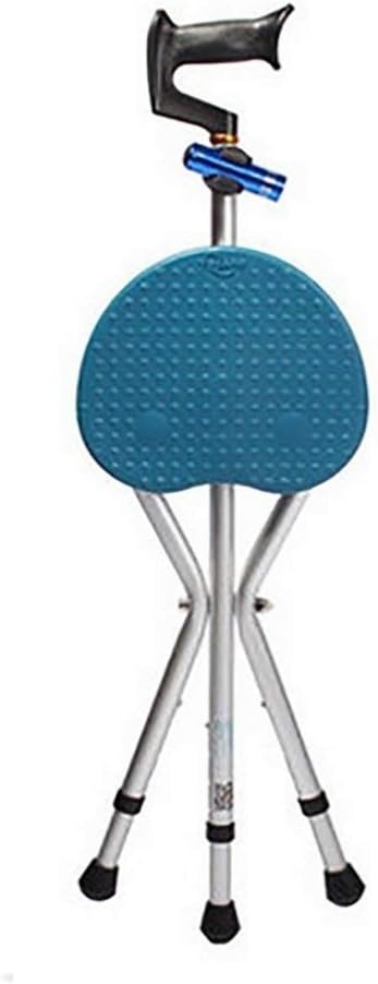 Gehstock mit Sitz, 2-in-1 klappbarer Gehstocksitz Verstellbarer klappbarer Gehstockstuhl, Krücken (blau)