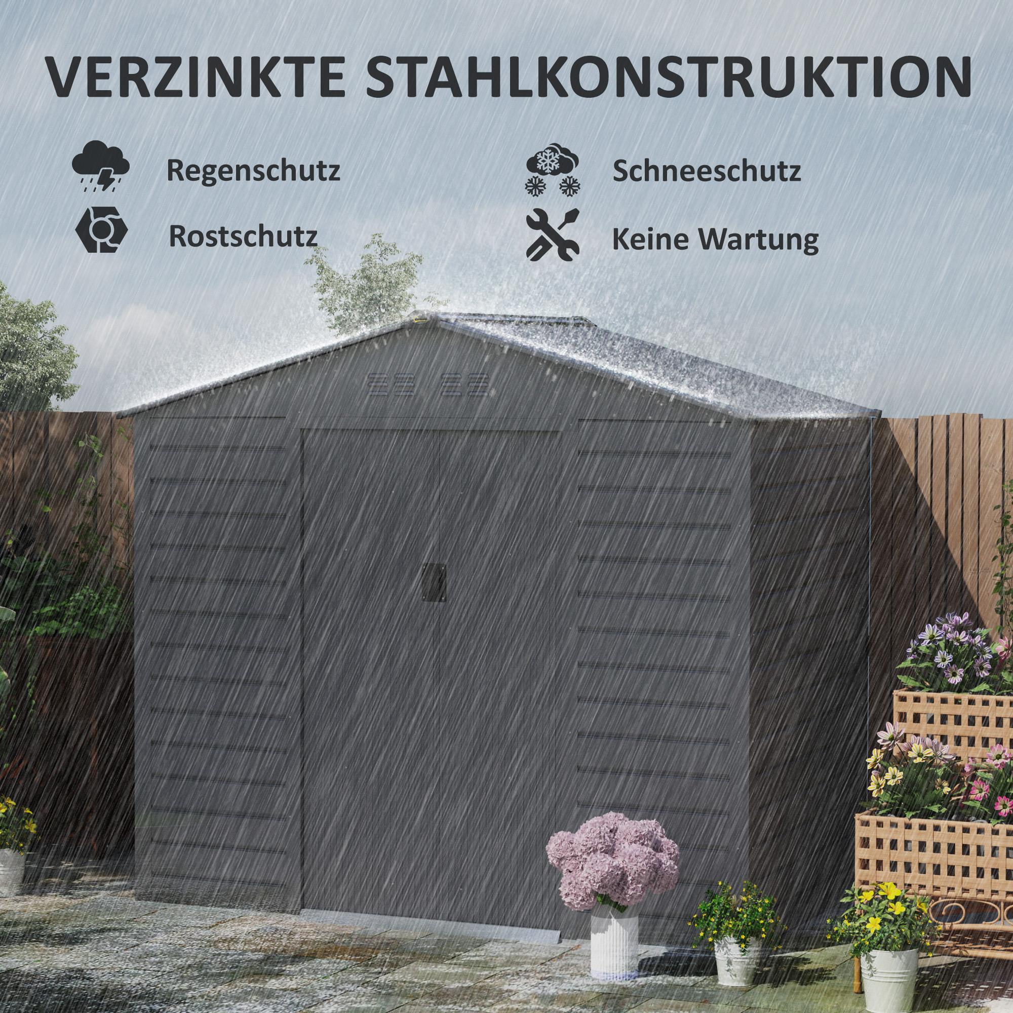 2,1 x 1,3 m Tuinschuur, Gereedschapsschuur van Staal, Afsluitbare Deuren, 4 Ventilatieopeningen, Grijs