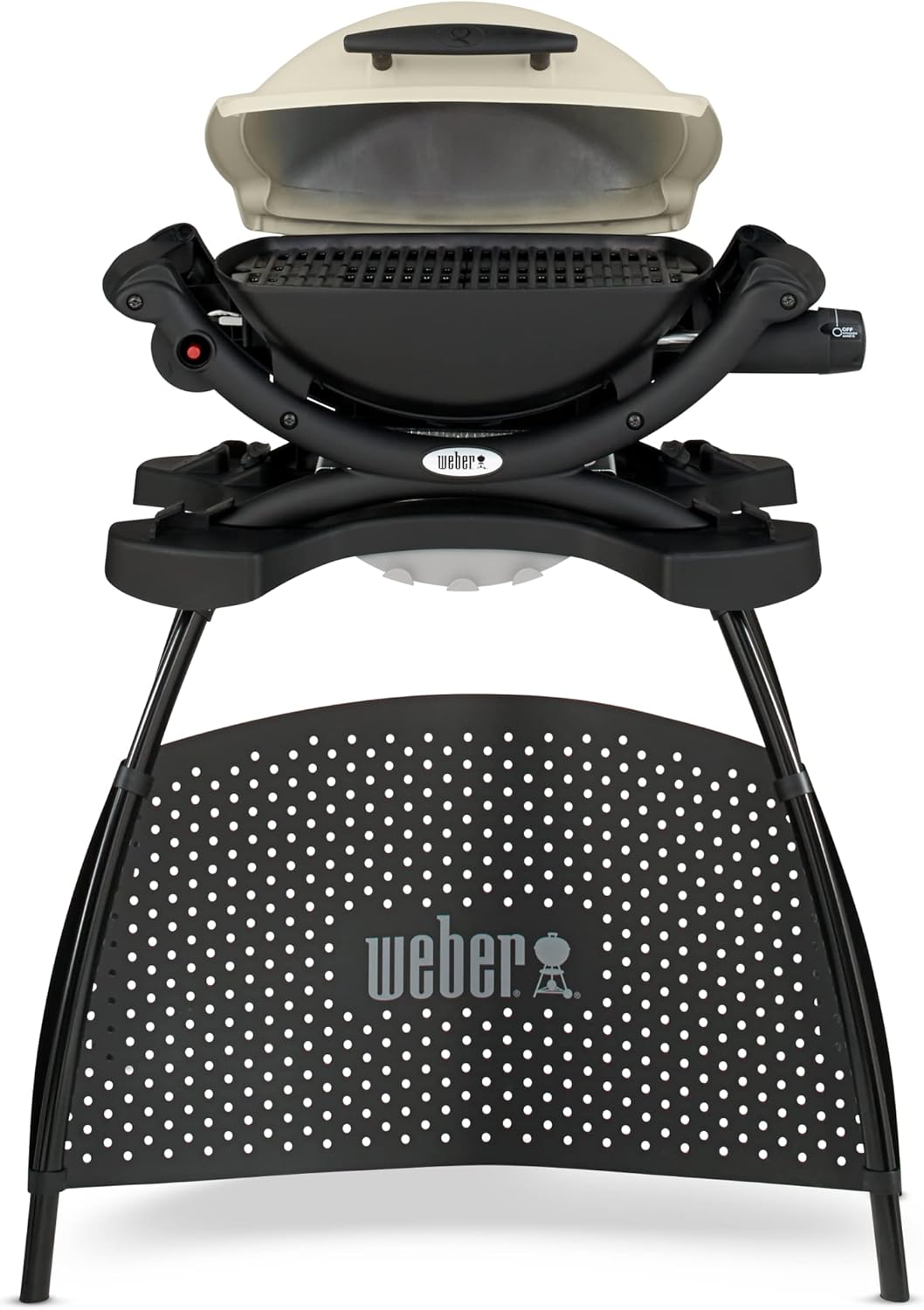 Weber Q1000 Gasgrill mit Stand, 43 x 32cm Grillfäche, portabler BBQ Grill, 1 Brenner, 2-geteilter porzellanemaillierter Guss-Grillrost, Aluminiumguss Deckel & Gehäuse - Titanium (50060379)