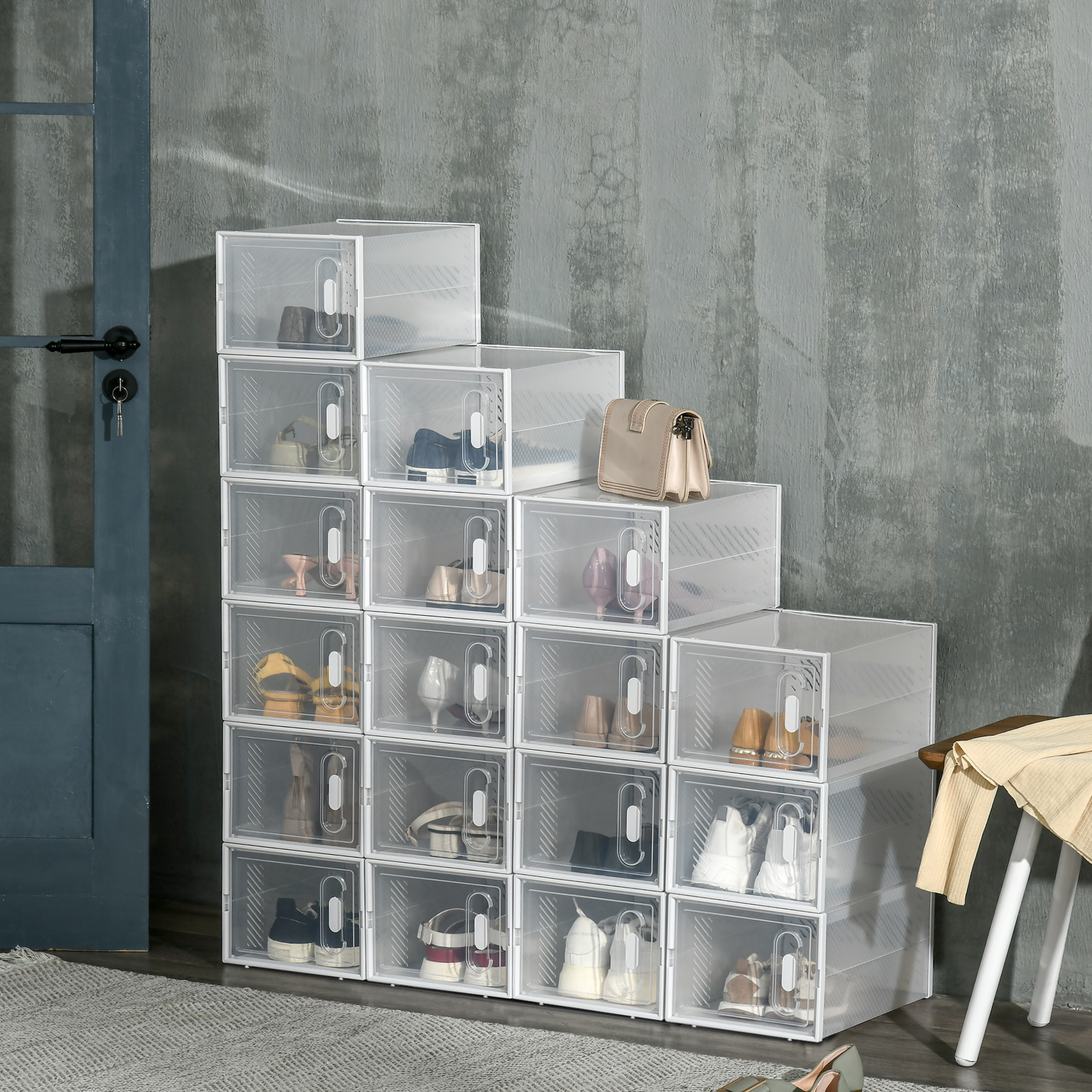 Modulair Opbergsysteem met 18 Compartimenten, Plug-in Rek, 25 cm x 35 cm x 19 cm, Transparant