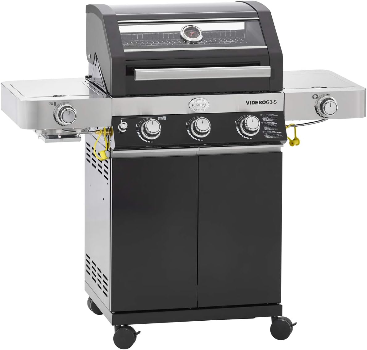 RÖSLE Elektrogrill BBQ-Portable Videro E2-P, tragbarer Tischgrill mit 2 Brennern, Warmhalterost und Deckel mit Glaseinsatz, pulverbeschichteter Stahl, schwarz/silbern