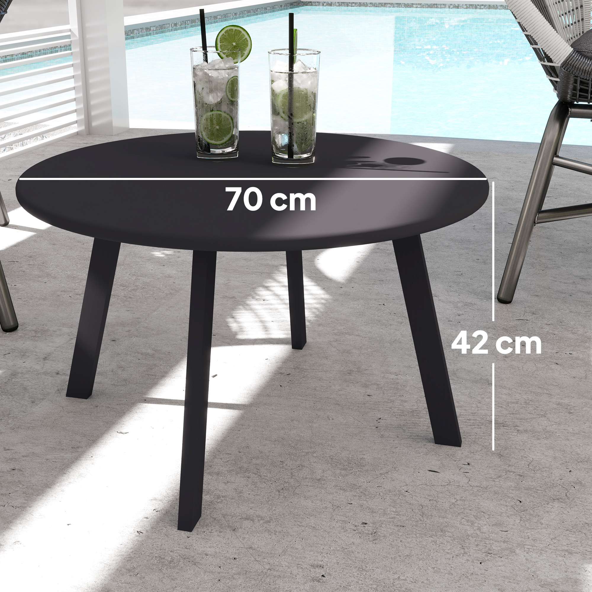 Outsunny Metalen Balkontafel Rond Koffietafel Weerbestendig Tuin Tafel ?70 x 42H cm Zwart