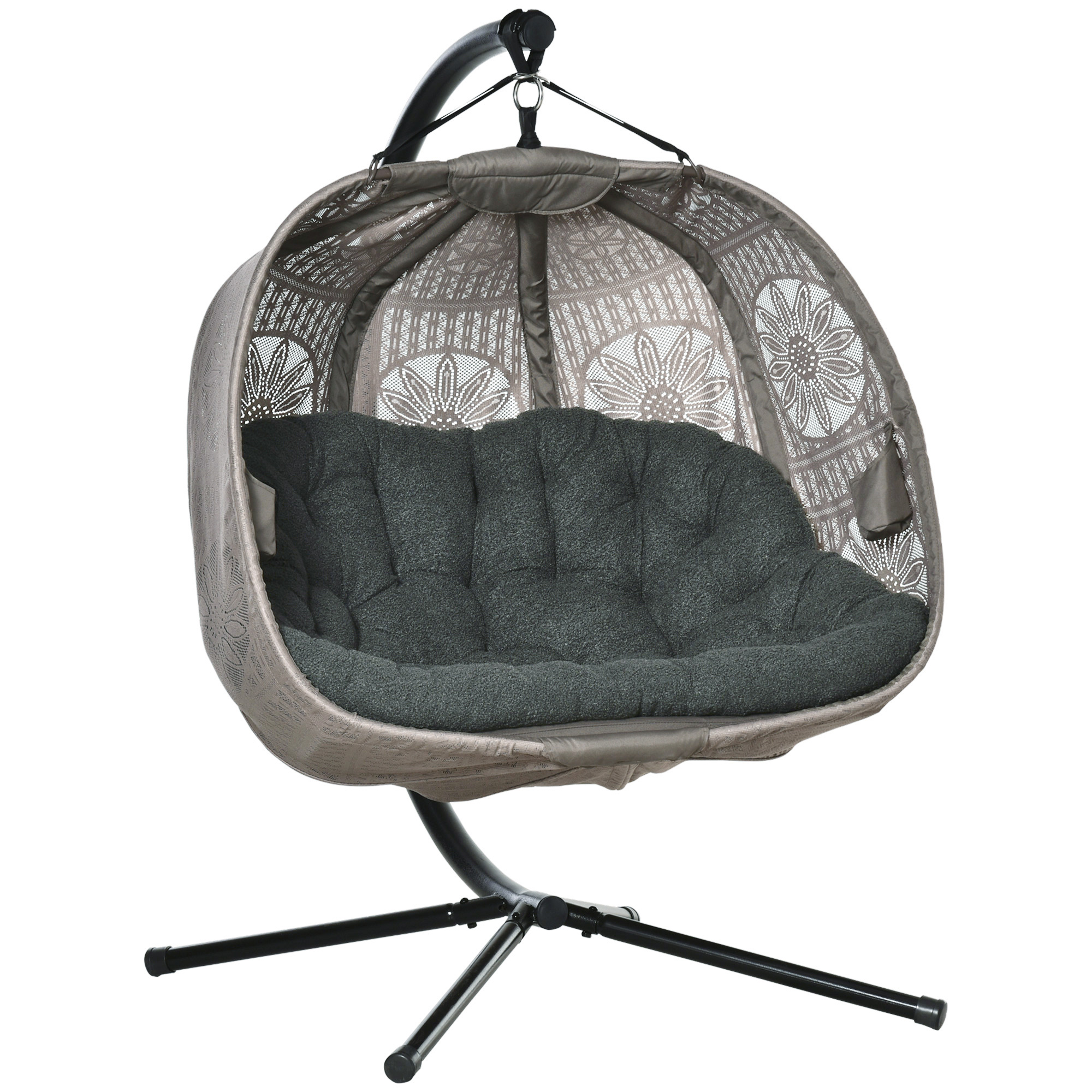 Outsunny hangstoel voor twee personen kleur zwart+zand 132L x 126W x 172H cm