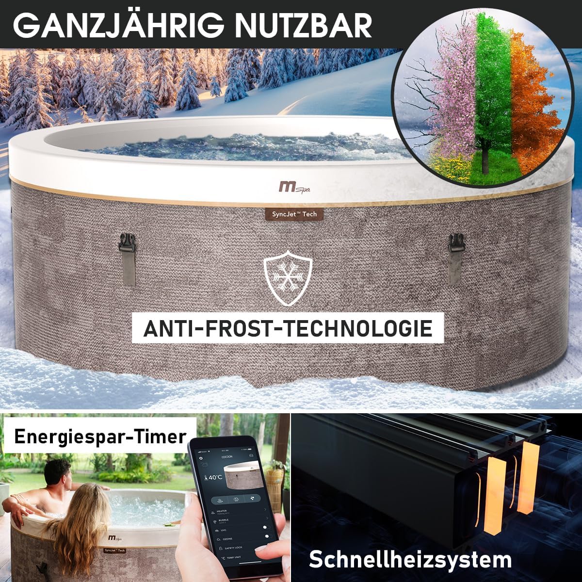 BRAST Whirlpool MSpa | 4-8 Personen | viele Modelle rund und eckig | Ø 125-224cm | In- Outdoor Pool | bis zu 144 Massagedüsen | inkl. Aufblasfunktion Abdeckung Timer Heizung | Cocoon