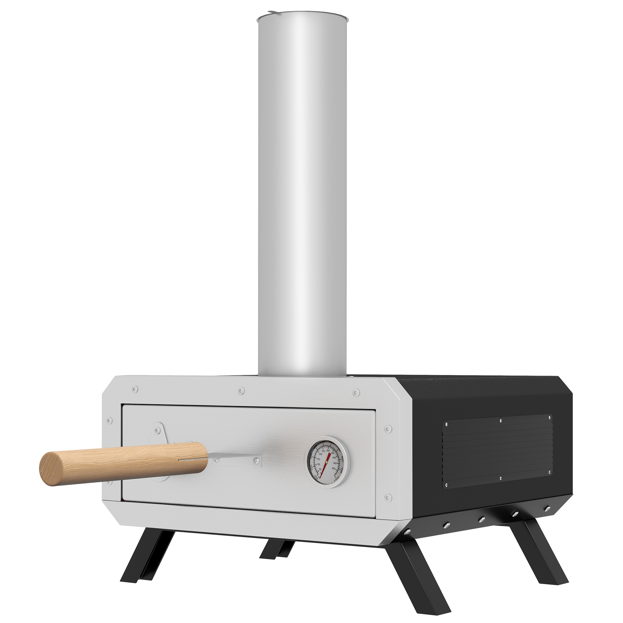 2-In-1 Pizzaoven Outdoor met Pizzasteen Houtoven Pizzaschep Pizzashovel Grilloven voor BBQ Staal Zwart