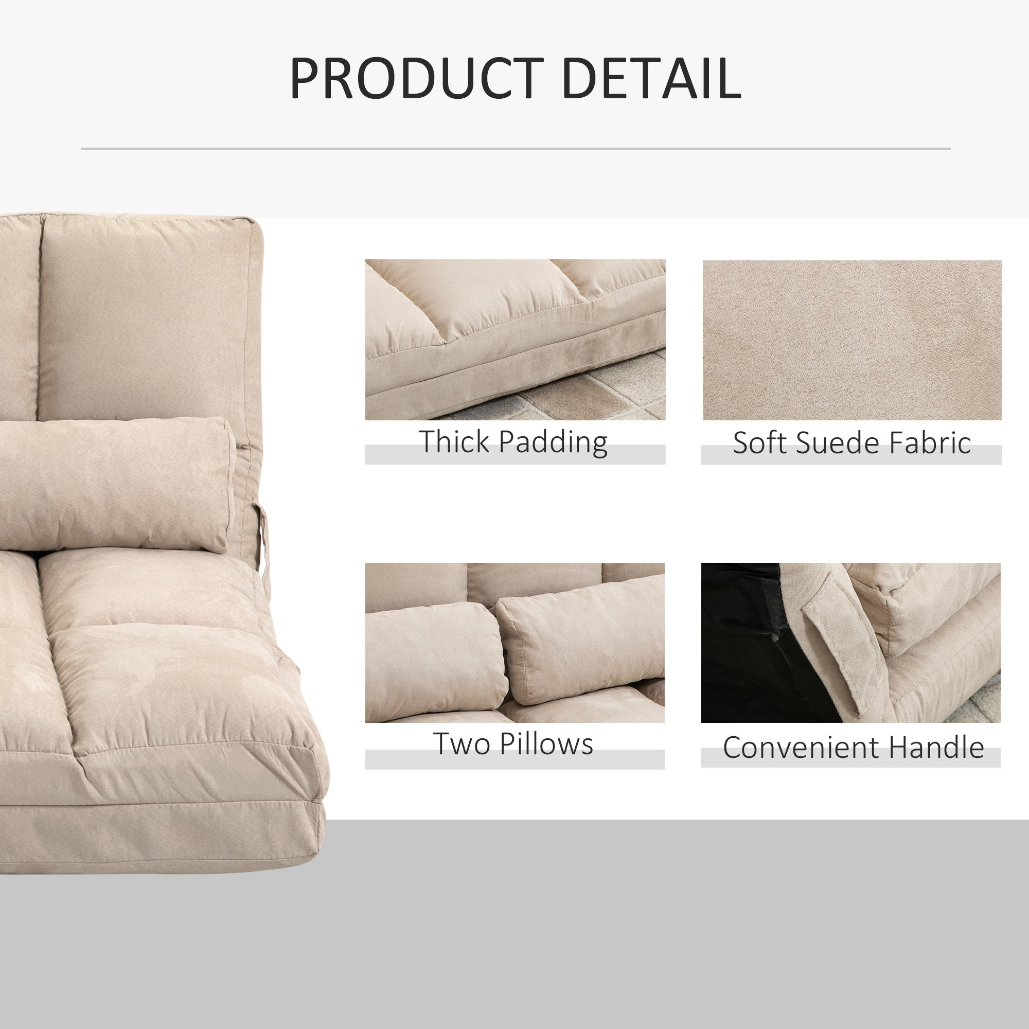 2-in-1 Vloerstoel met Verstelbare Rugleuning, 102 x 73 x 60 cm, Beige