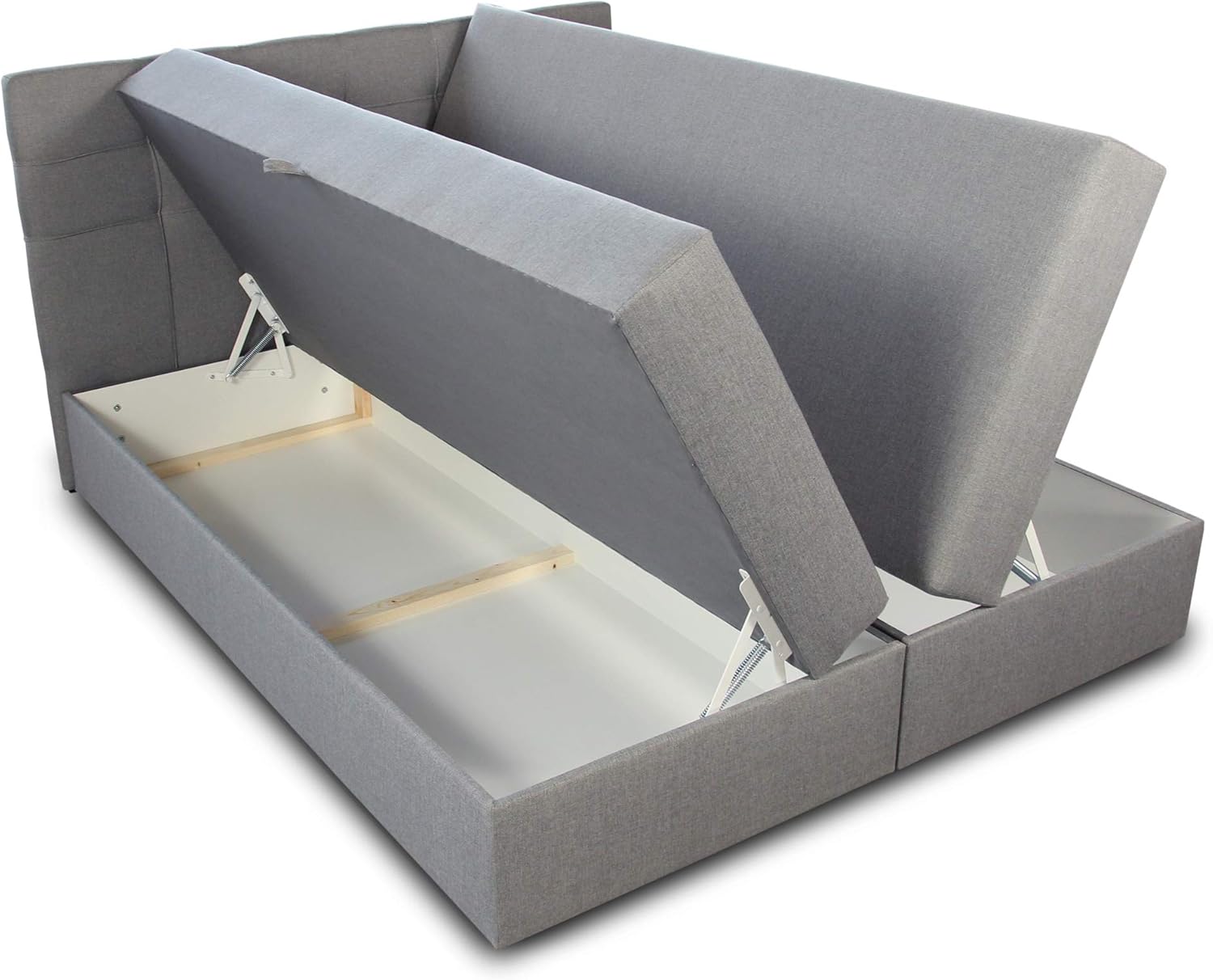 Sofnet Boxspringbett Best mit 2 Bettkästen, Doppelbett mit Bonell-Matratze und Topper, Polsterbett, Bett, Bettgestell, Stilvoll, Schlafzimmer (Grau (Inari 91), 140 x 200 cm)
