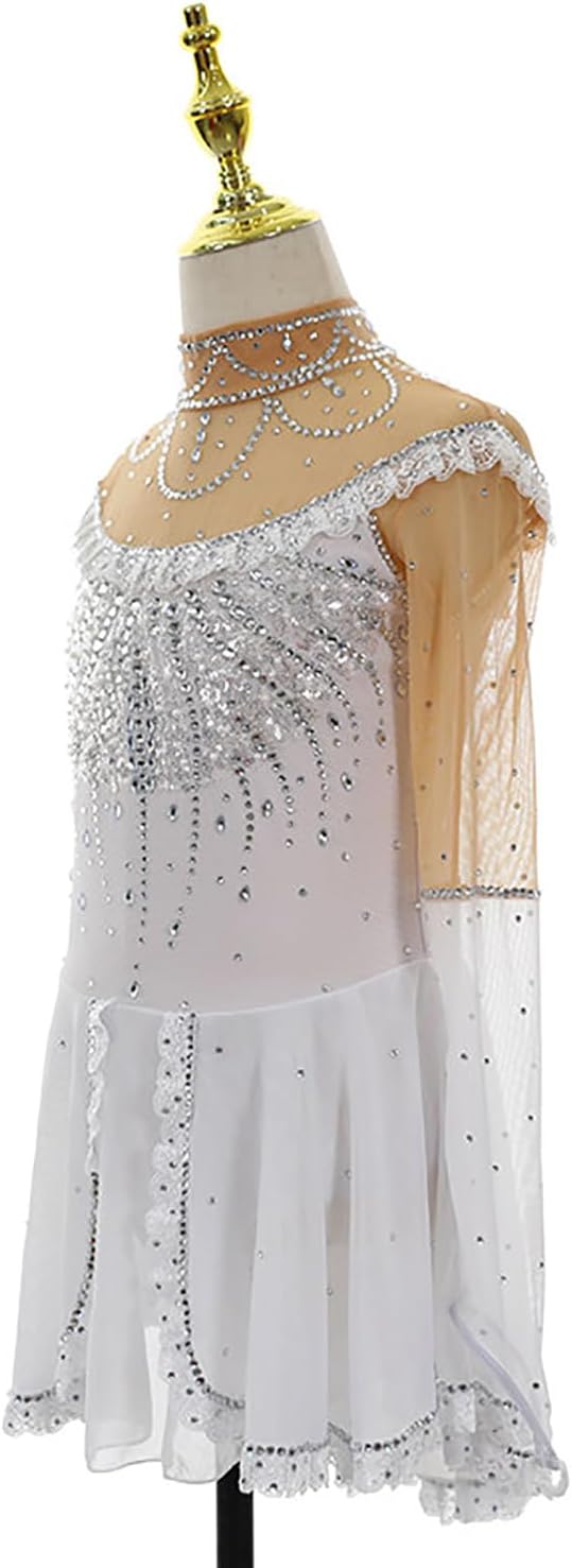 Eiskunstlaufkleid Weiß Funkelnder Verlauf Diamant Eislauf-Performance Wettbewerbskostüm