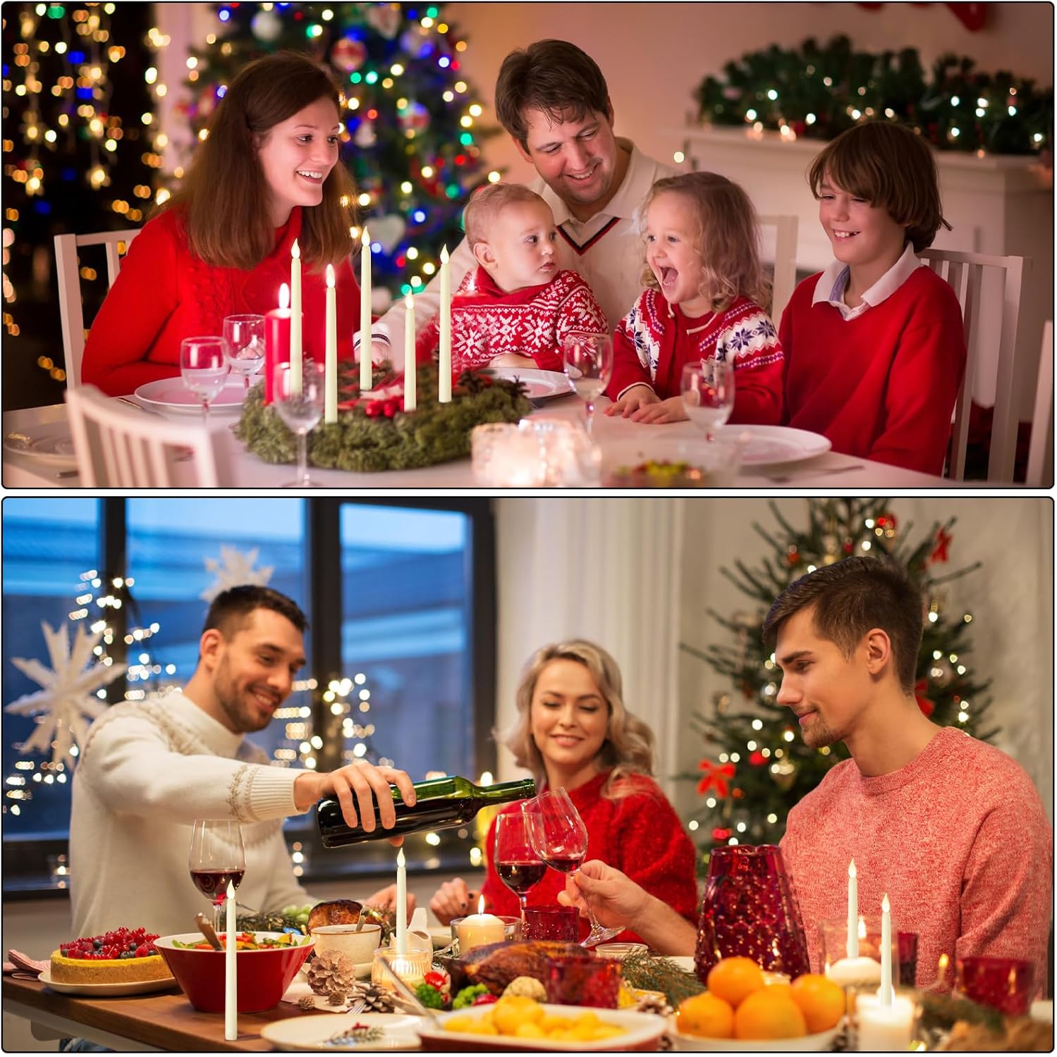 Baquler 120 Stück flammenlose Spitzkerzen mit 10 10 Tasten Fernbedienung batteriebetriebene LED flackernde Kerzen lange elfenbeinfarbene flammenlose Kerzenhalter Lichter für Halloween Weihnachten