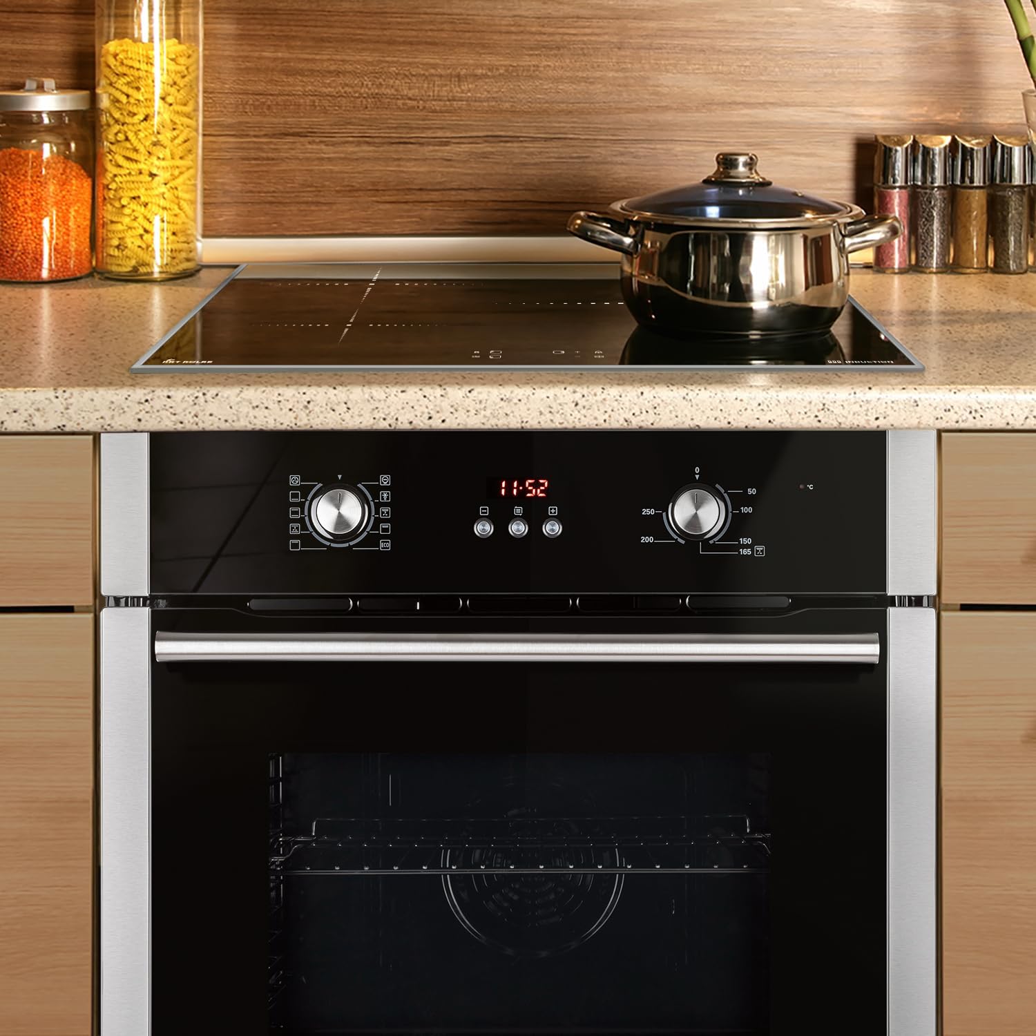 Autarkes Herdset: 60cm Einbaubackofen BO8805SS + 59cm Kochfeld CH5901RL | Grill | Heißluft | Automatik-Timer | 2-fach Wärmeschutzverglasung | Kindersicherung | Knebelbedienung | SET8805CH59RL