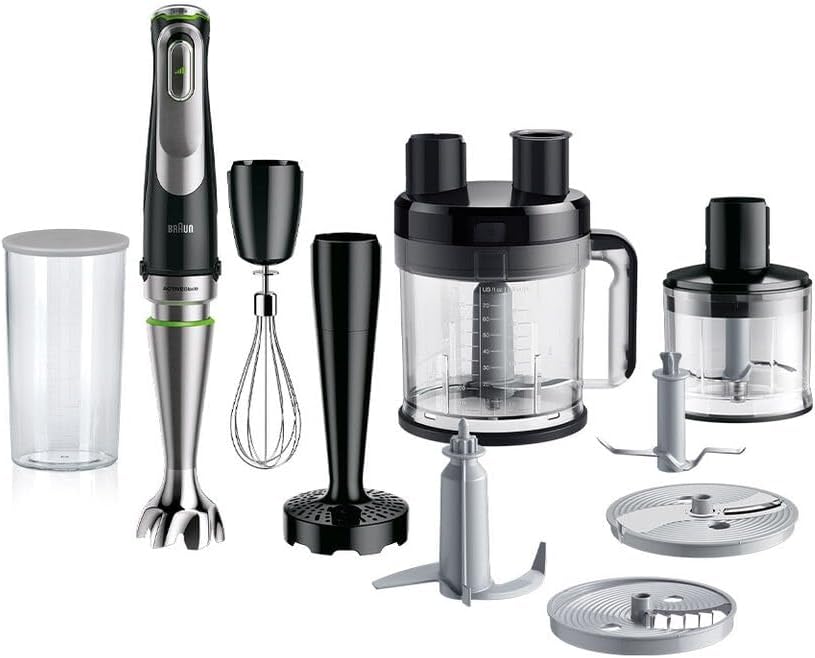 Braun MultiQuick 9 MQ 9187XLI Stabmixer – Pürierstab mit Active PowerDrive Technologie und 5 Zubehrteilen zum Zerkleinern, Stampfen, Rühren und Ice-Crushen, 1200 Watt, schwarz/Edelstahl