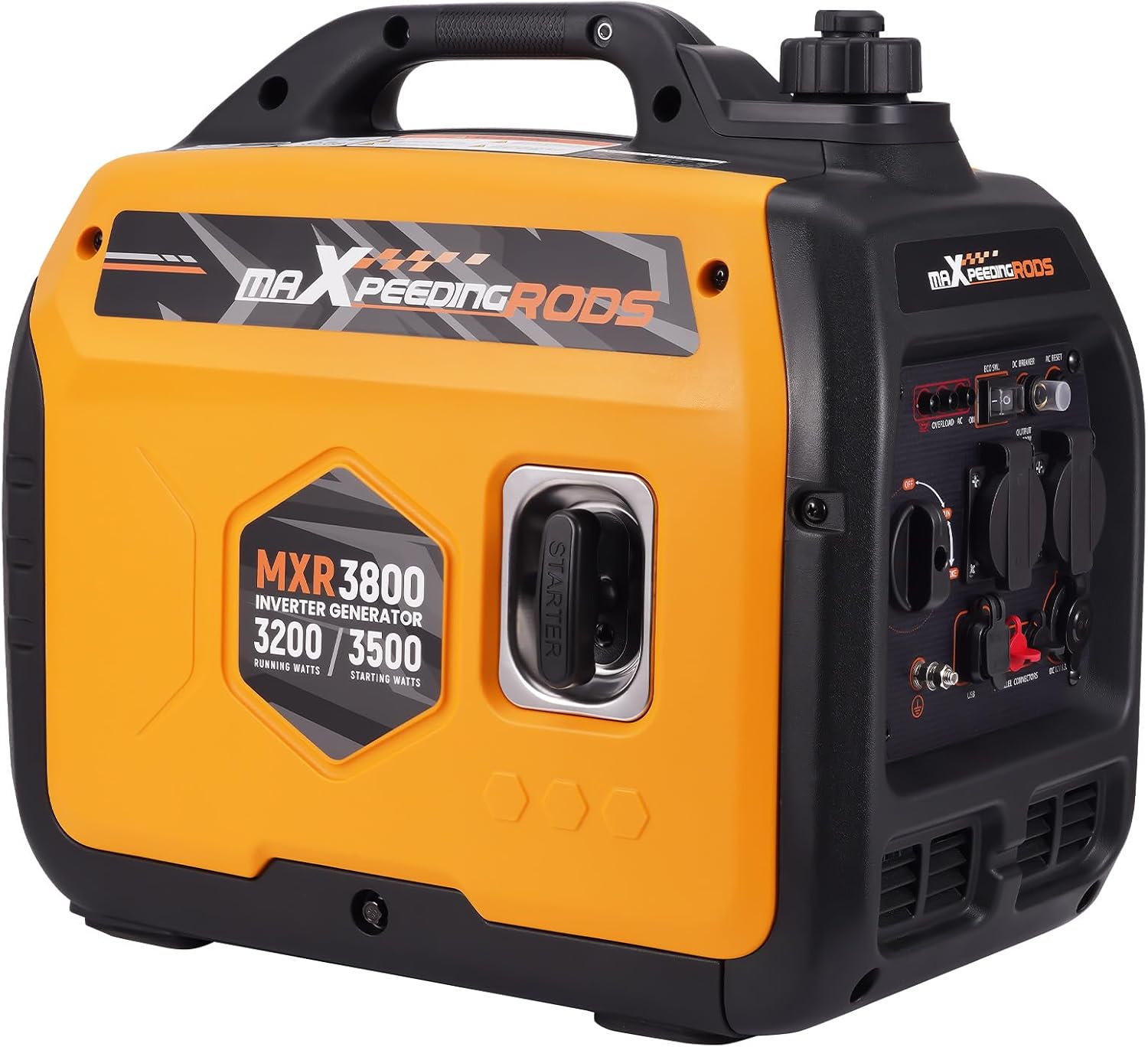 maXpeedingrods Inverter Stromerzeuger 3500W Superleise, Leicht und Mobil Benzin Notstromaggregat Stromgenerator, ECO-Modus mit 2x 230V / 2x USB / 1x 12V DC Steckdosen für RV Camping Festivals, Reise