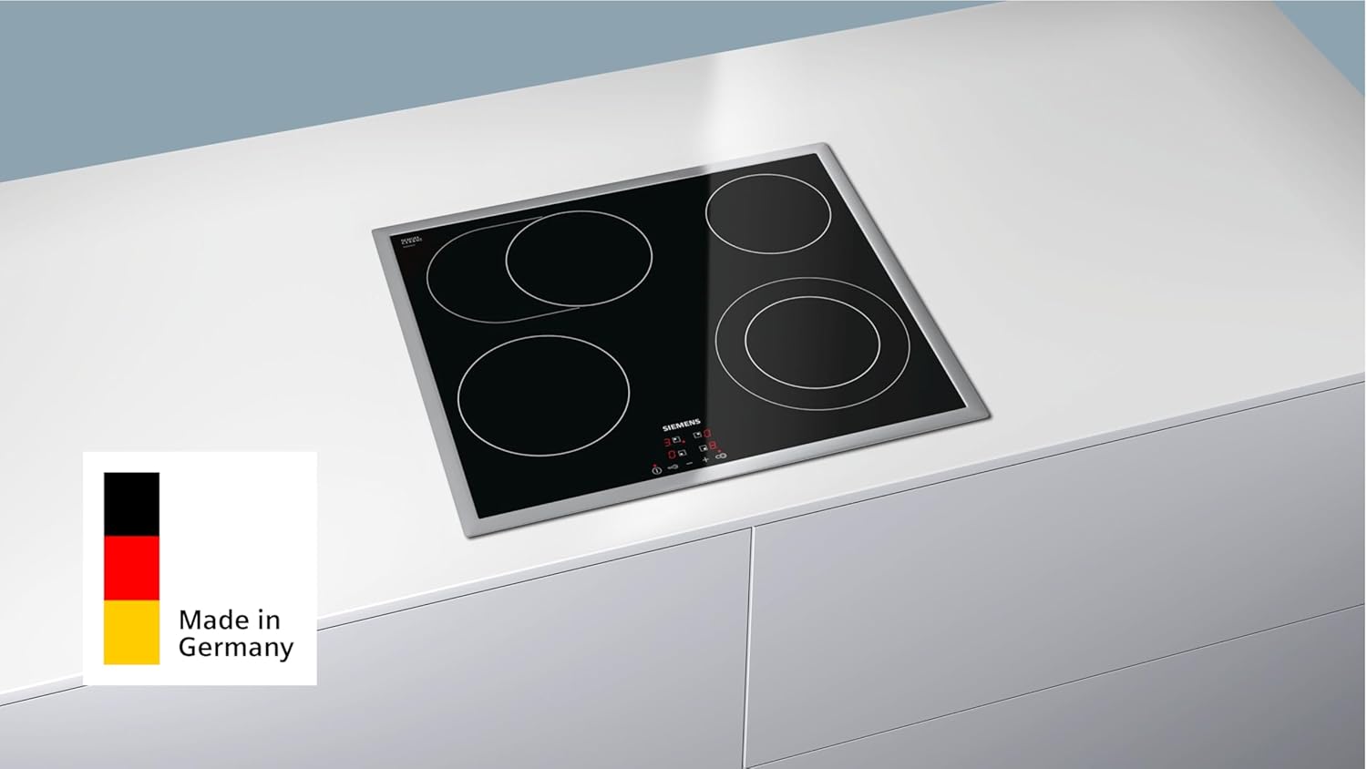 Siemens ET645HN17E iQ300 Glaskeramik-Kochfeld, 60 cm, Made in Germany, Flachrahmen-Design, zuschaltbare Bräterzone, touchControl - Steuerung per Fingertipp, Zweikreiszone 21 cm