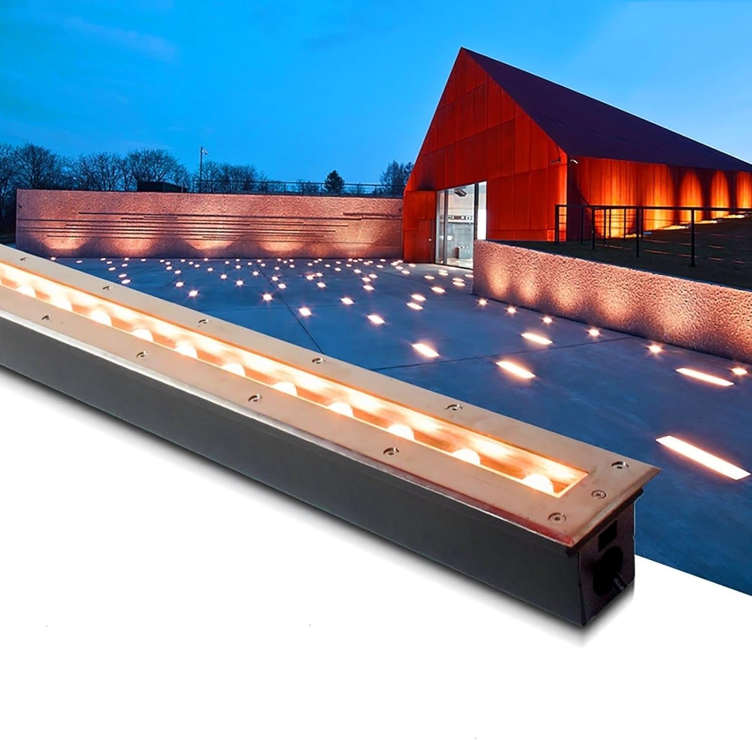 THEGA LED-Landschaftsleuchten, AC 220V Edelstahlplatte, Lange Streifen, Ultradünne Wandleuchten, IP67 Wasserdichter Außeneinbaustrahler, Dekorative Beleuchtung, Bodenleuchte(Yellow,48W)