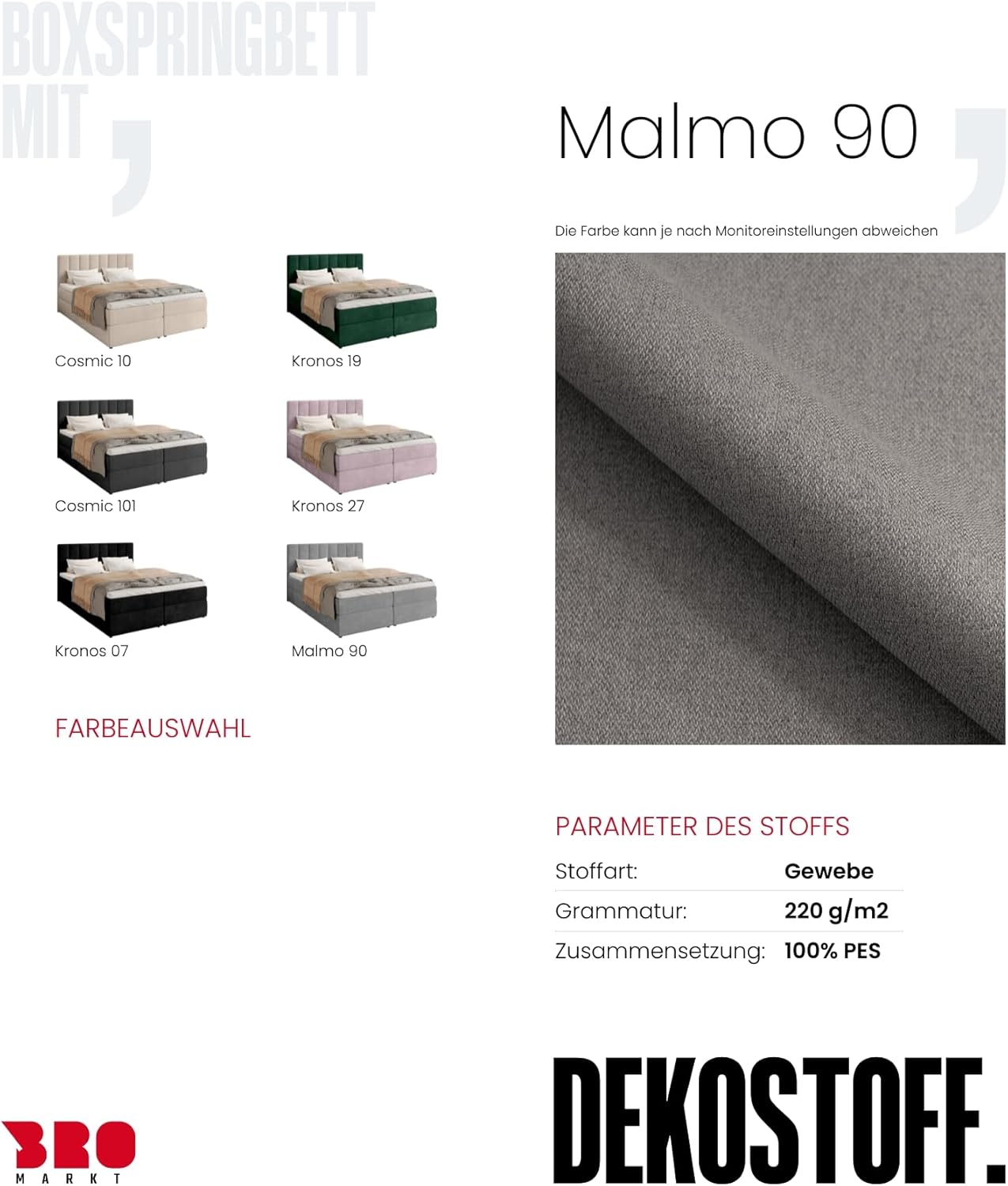 BROMARKT Boxspringbett mit Bonell Matratze Härtegrad H3 140x200cm Polsterbett mit Bettkasten Doppelbett mit Topper gepolsterte Kopfstütze Bett für Schlafzimmer Denver Hellgrau