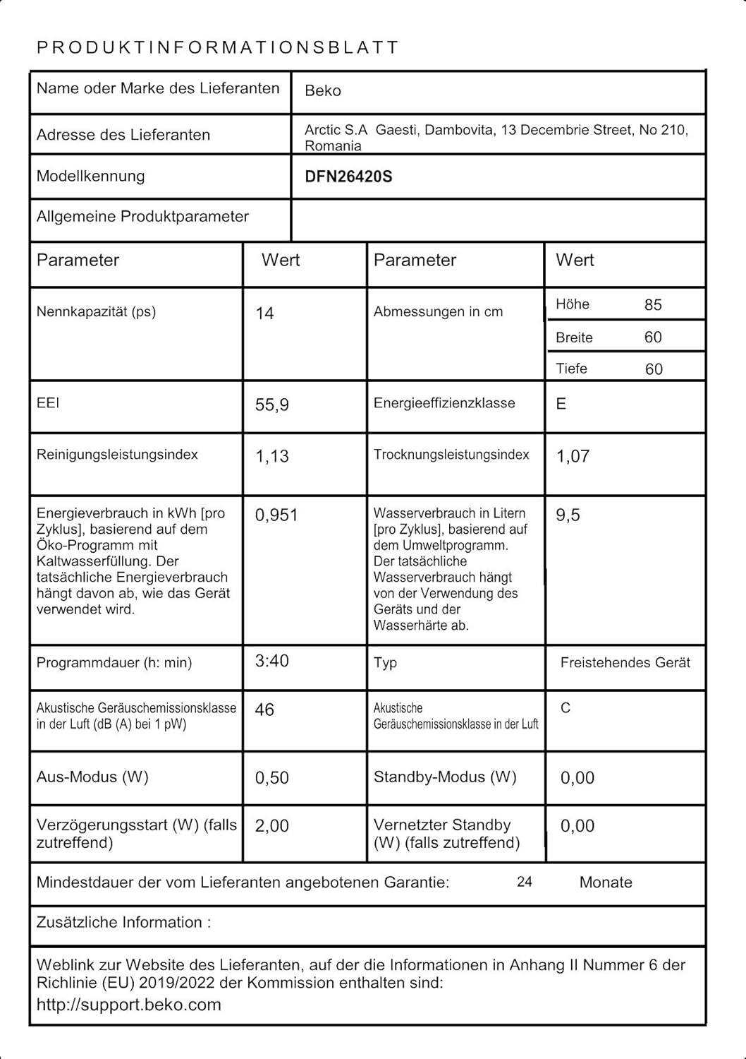 Beko BDFN26420W b300 freistehender Geschirrspüler, unterbaufhig, Platz für 14 Magedecke, Pro  Inverter Motor, TrayWash, HygieneIntense, 6 Programme, WaterSafe+, Wei