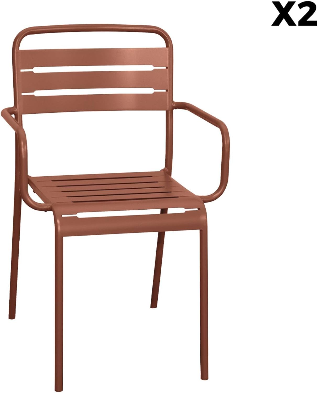sweeek - Gartentisch + 2 Sessel und 4 Stühle, Stahl mit Rostschutzbehandlung, 160 x 90 x H 72,5cm - Amelia