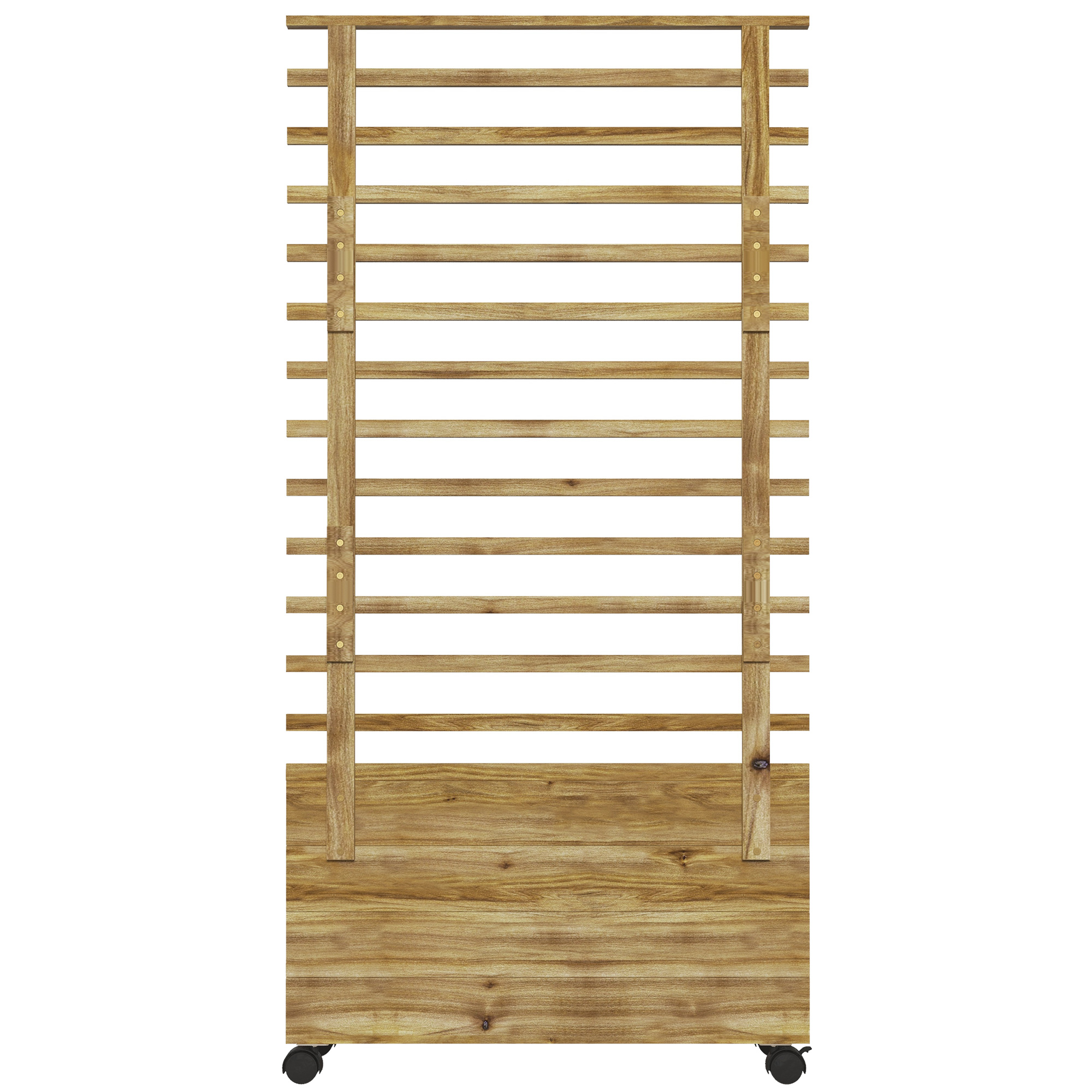 Outsunny Plantenbak met Traliewerk, 4 Wielen, Natuurlijk Hout, Weerbestendige Lak, 76 x 30 x 155 cm