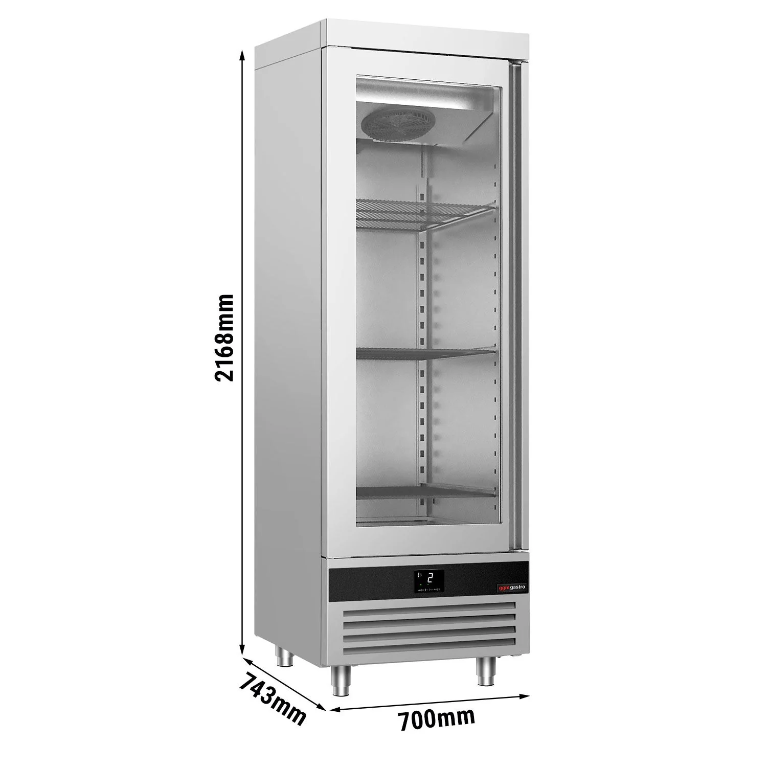 Kjøleskap i rustfritt stål PREMIUM - 600 l - +2 °C til +8 °C - med 1 glassdør - LED-belysning, R290