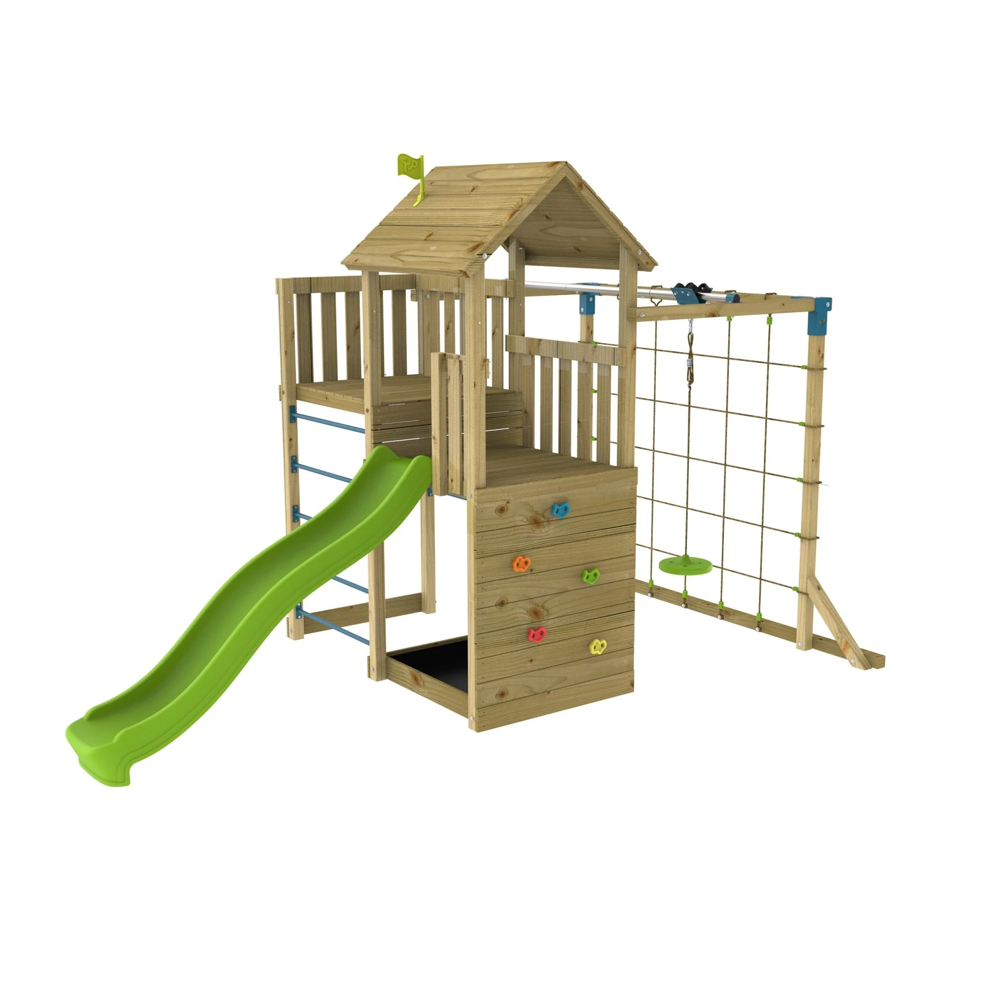 TP Skywood Houten Klimtoren met Golvenglijbaan, Sky Deck, Skyline & Flying Fox Add-on �C FSC? gecertificeerd