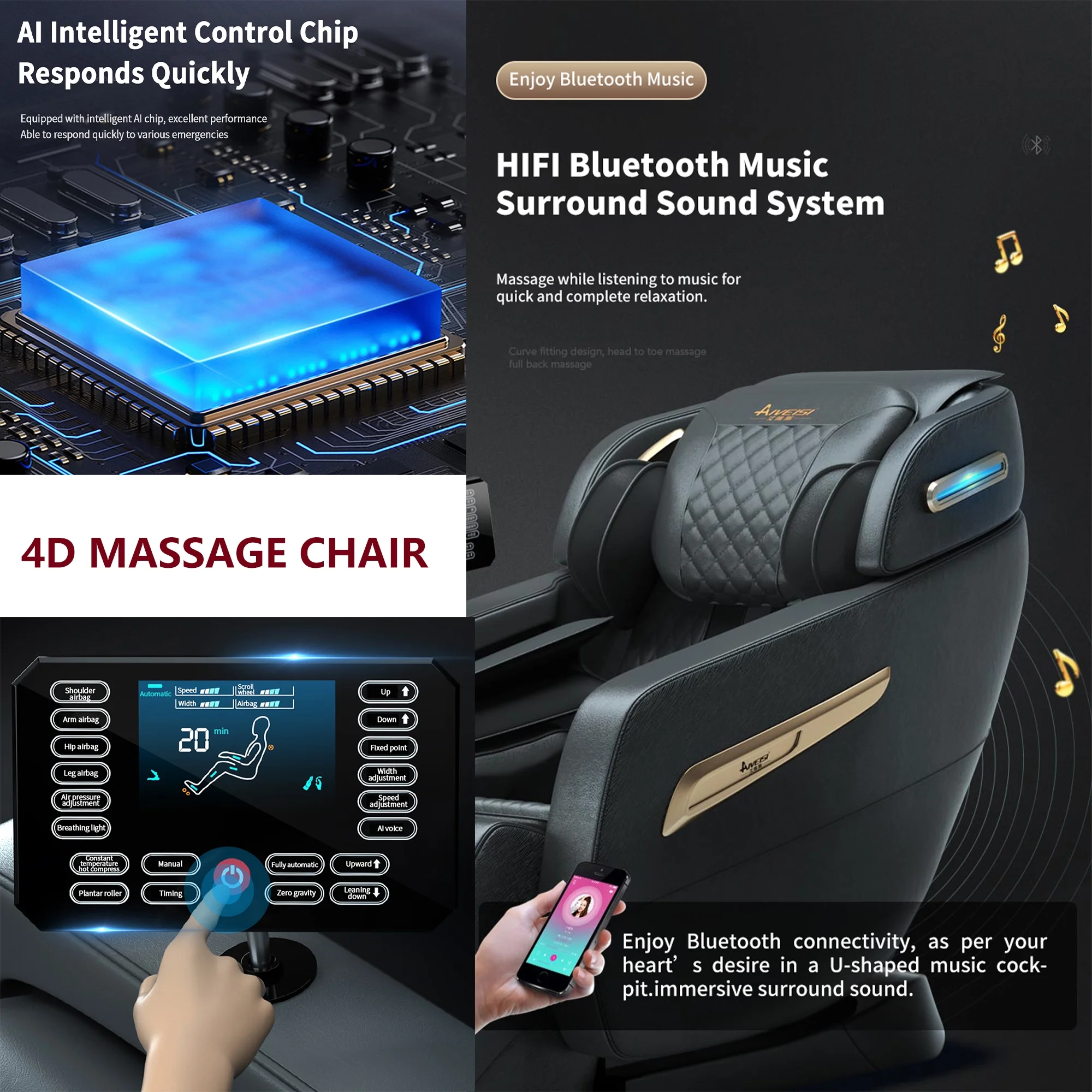 2025 4D Zero Gravity Massage Stoel ?C Shiatsu Volledig Lichaamsmassage met Spraakbesturing, SL Track en Yoga Stretch, Hoogwaardige Zwarte Leren Afwerking