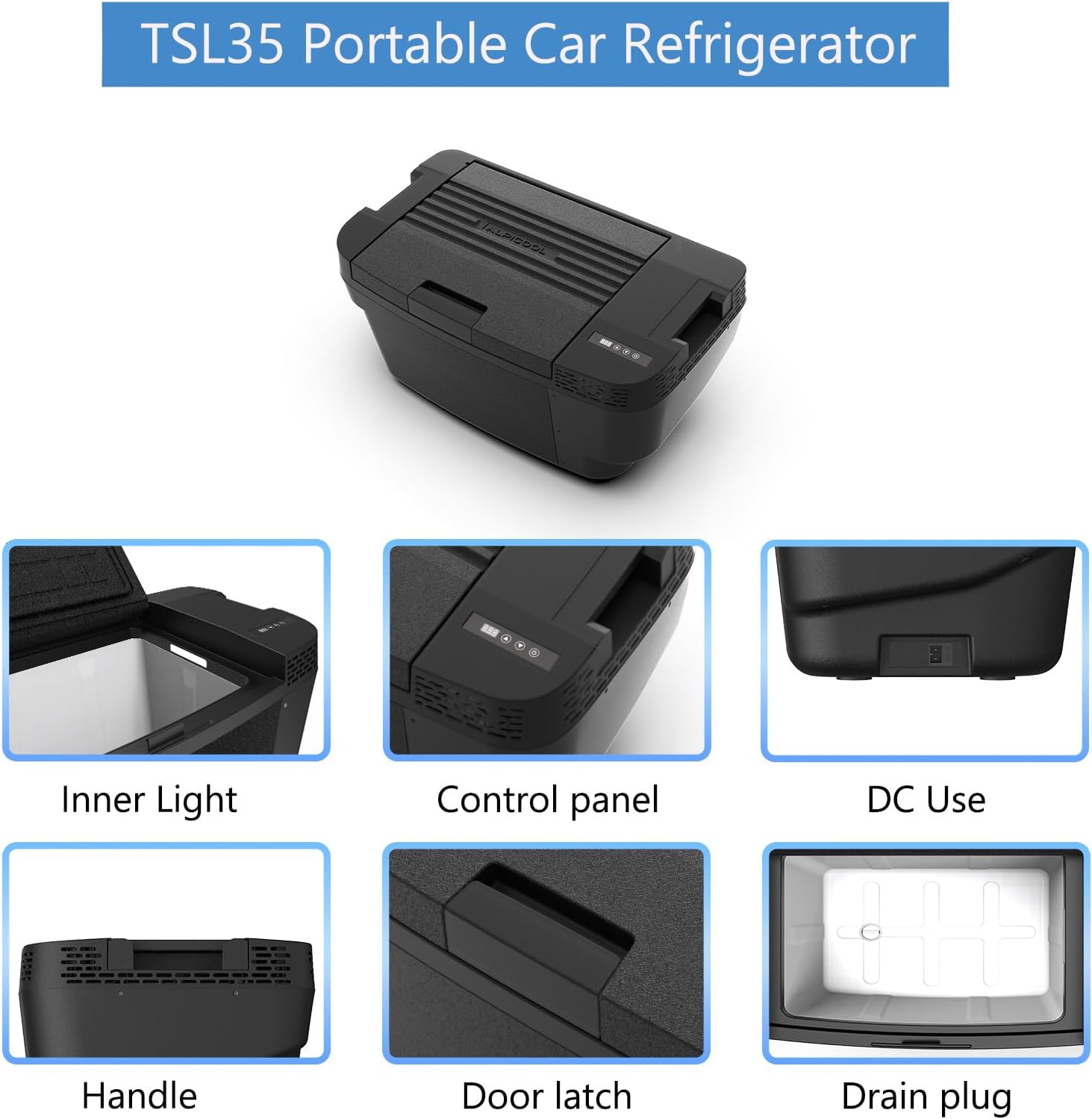 Alpicool TSL35 35L Glacière Electrique Voiture, Portable à Compression Réfrigérateur de Voiture, 12/24V congélateur et réfrigérateur, pour dortoir, Camping ou Pique-Nique en Plein Air, 20 à 20℃