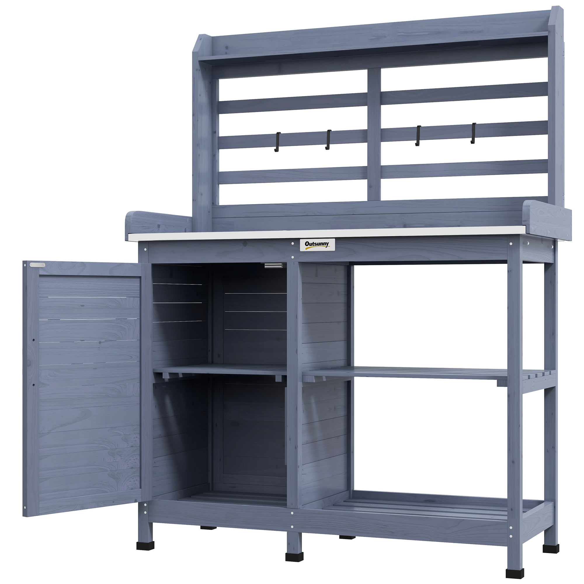 Outsunny Tuinset met opbergkast, aluminium werkblad, opbergruimte, 112x47x146cm, Grijs