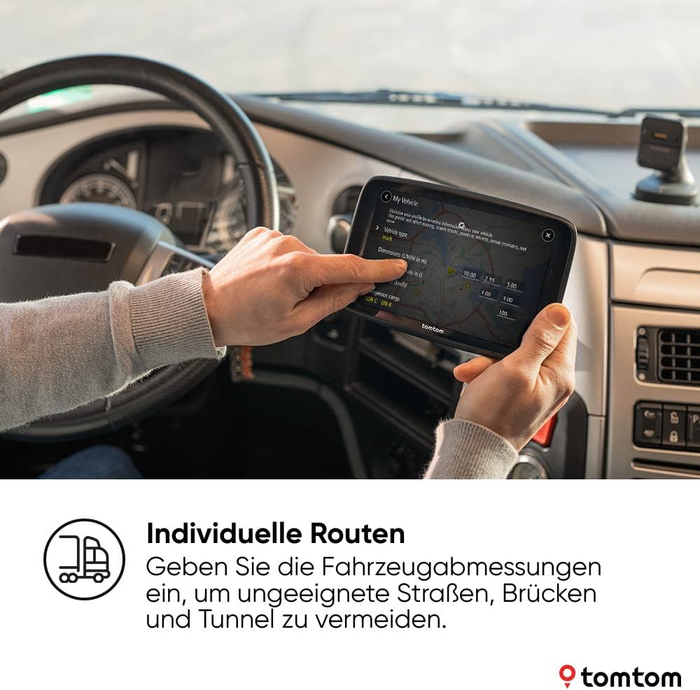 TomTom LKW Navi GO Expert Plus (7 Zoll-Display, Routenführung und POIs für große Fahrzeuge, TomTom Traffic inklusive, Weltkarten, Echtzeitwarnungen zu Beschränkungen)
