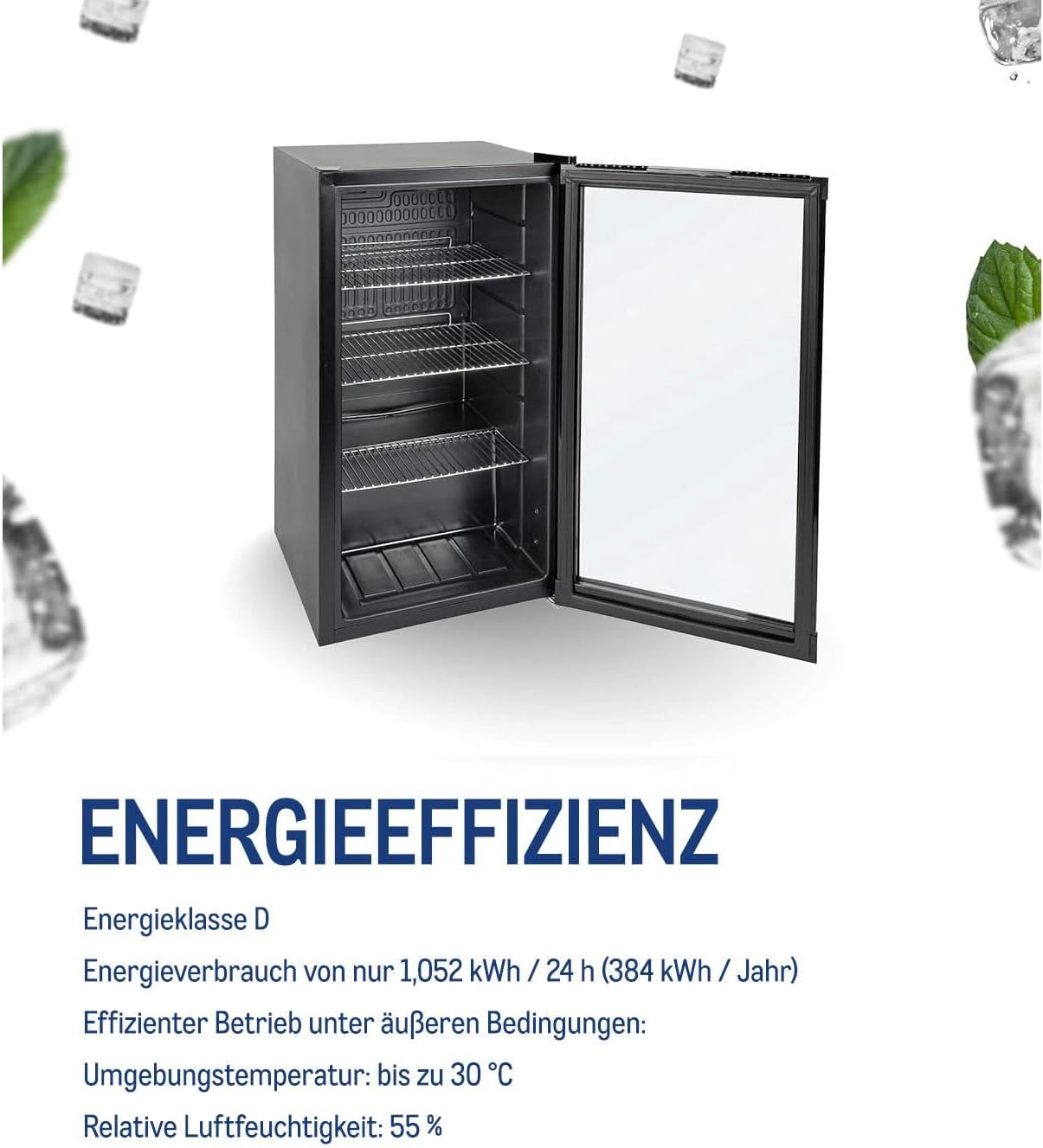 METRO Professional Mini-Kühlschrank GPC1088, 88 L, 1.052 kWh/24h, 3 Edelstahl-Drahtböden, schwarz