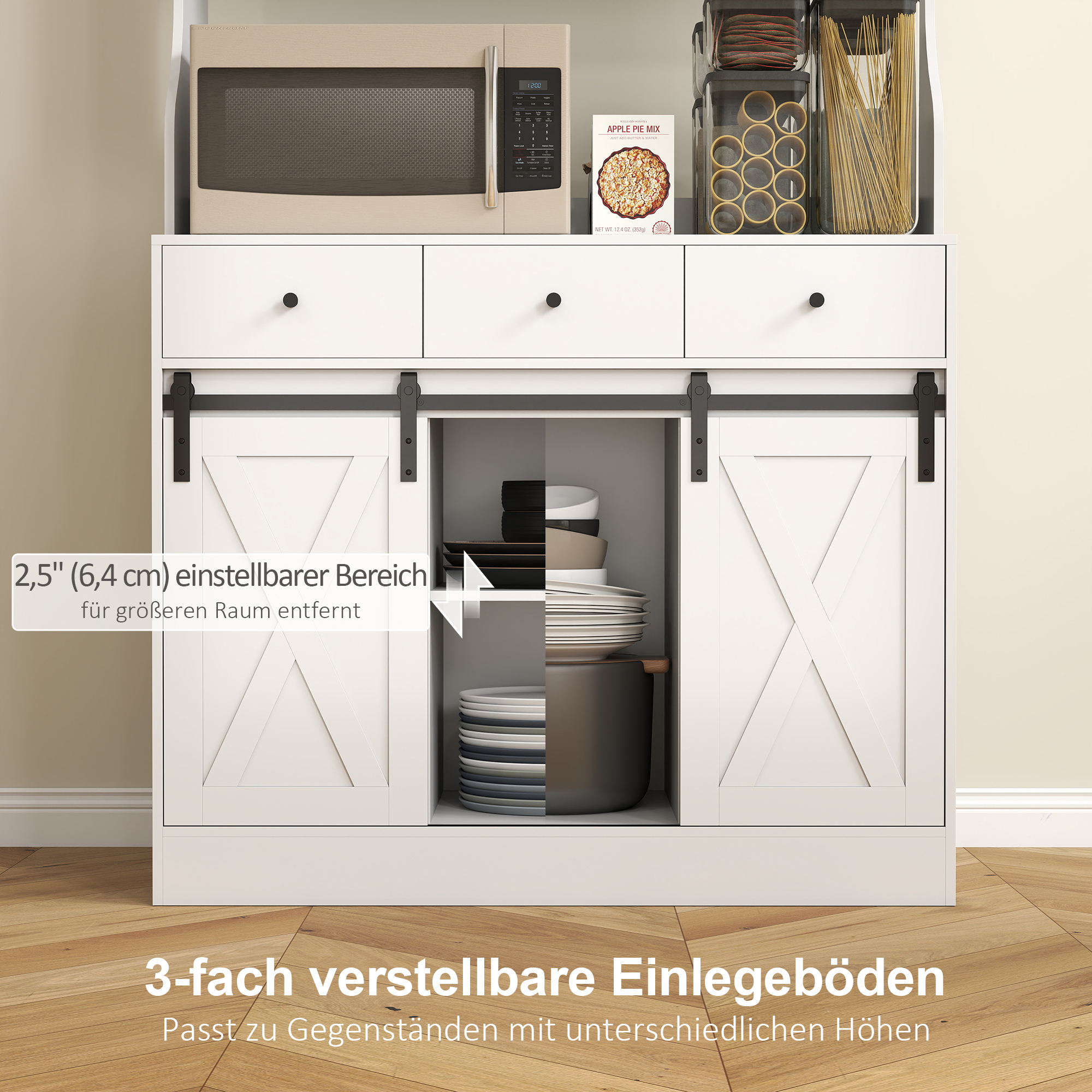 Keukenkast met Planken, Kasten, Lades en Werkruimte, Landelijke Sfeer, Verstelbare Planken, Hout, Wit