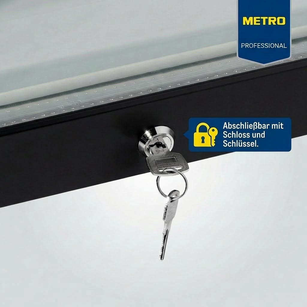 METRO Professional Getränkekühlschrank GSC4280B, Metall/Glas, 280 L, belüftete Kühlung, 210 W, mit Schloss, Schwarz