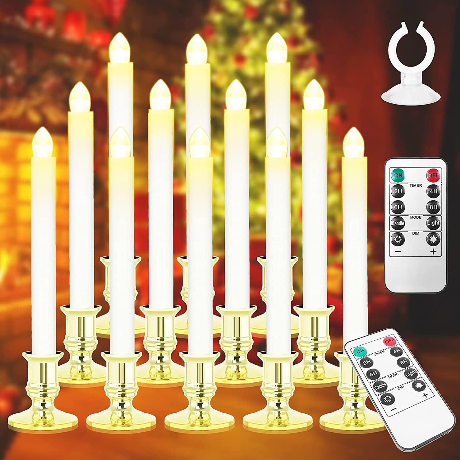 Fensterkerzen, batteriebetriebene Kerzen mit Timer, flammenlose Kerzen, batteriebetriebene Kerzen mit 2 Fernbedienungen, Weihnachtsfensterlichter, goldene flackernde Kerzen für